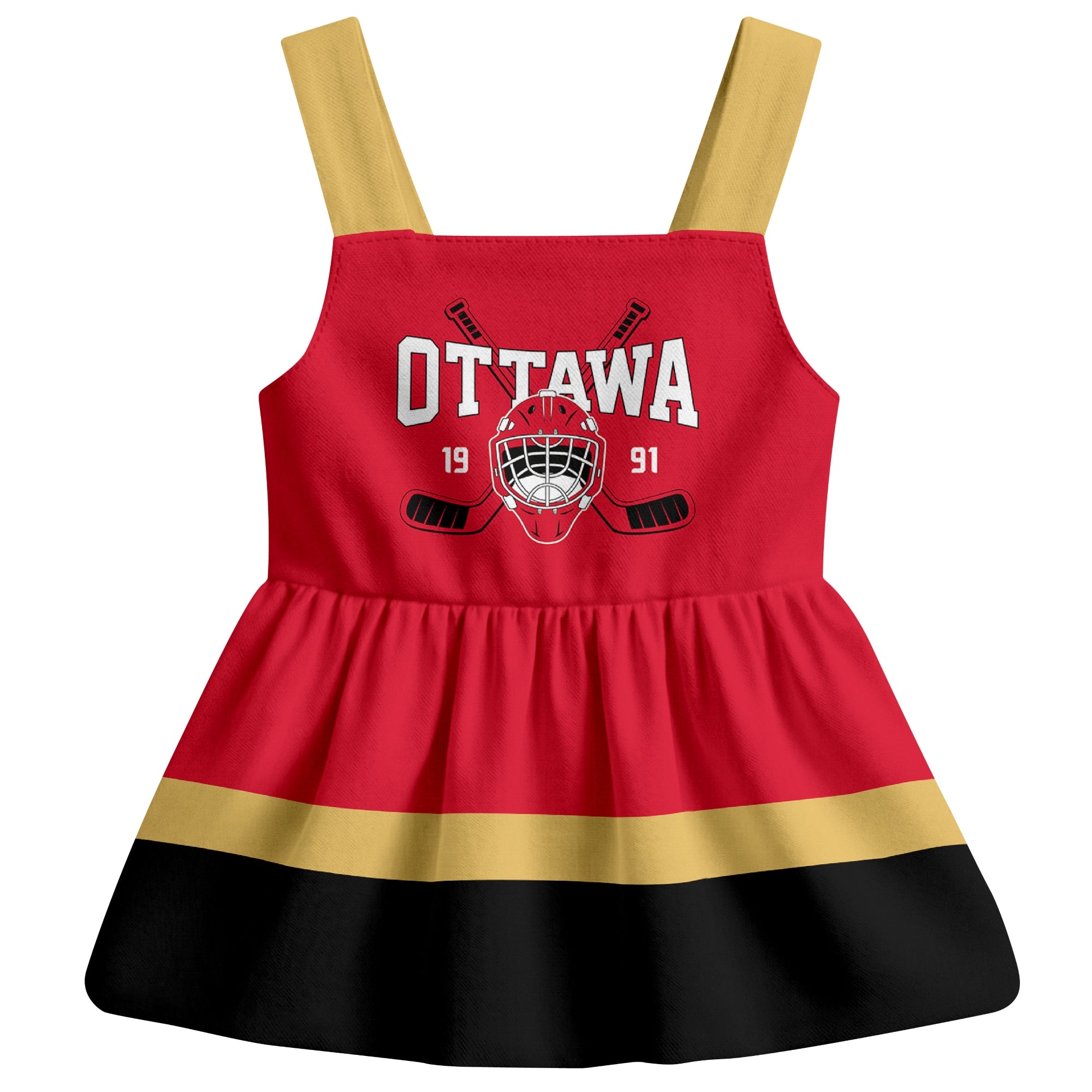 Ottawa hockey baby suspender dress Red style front view
