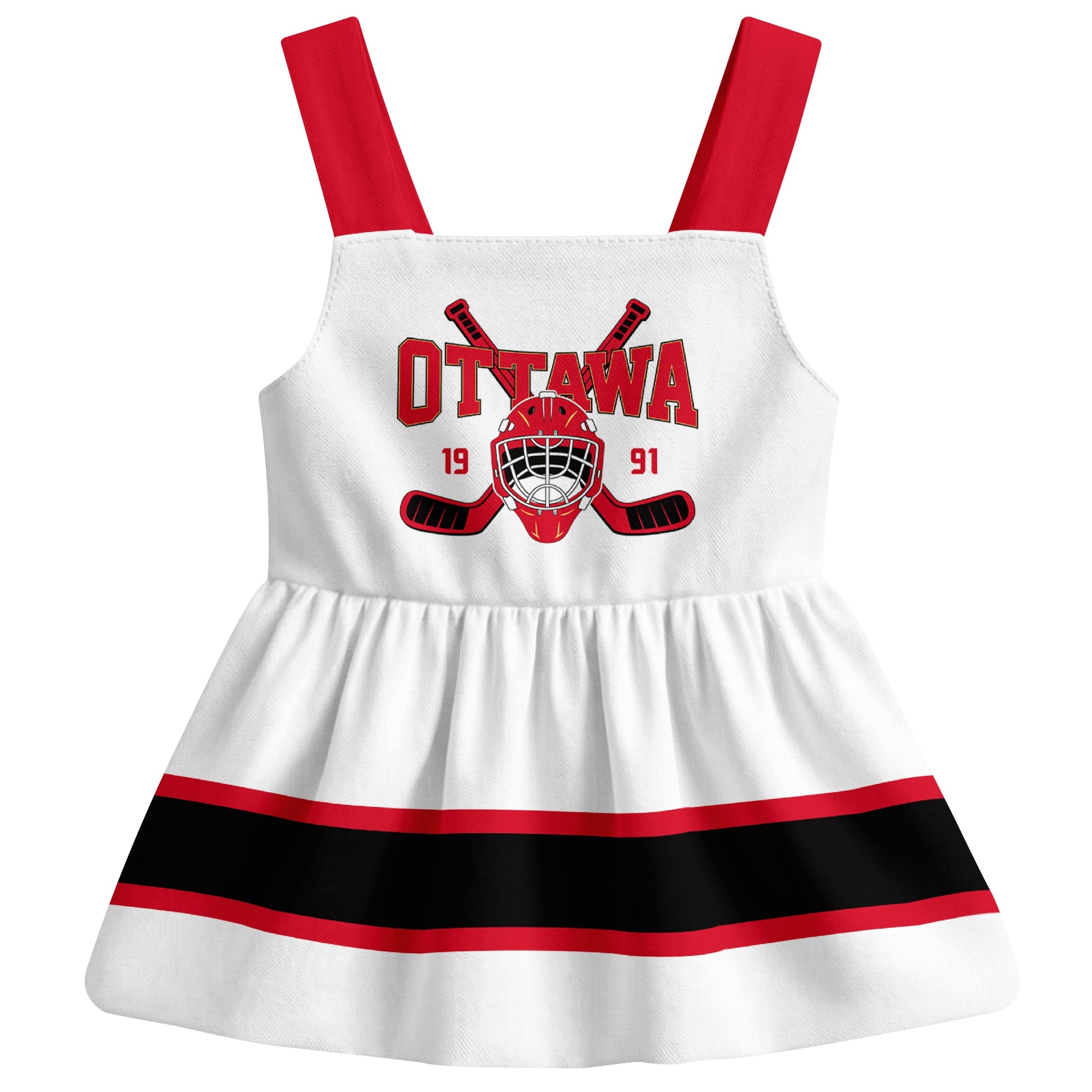 Ottawa hockey baby suspender dress White style front view