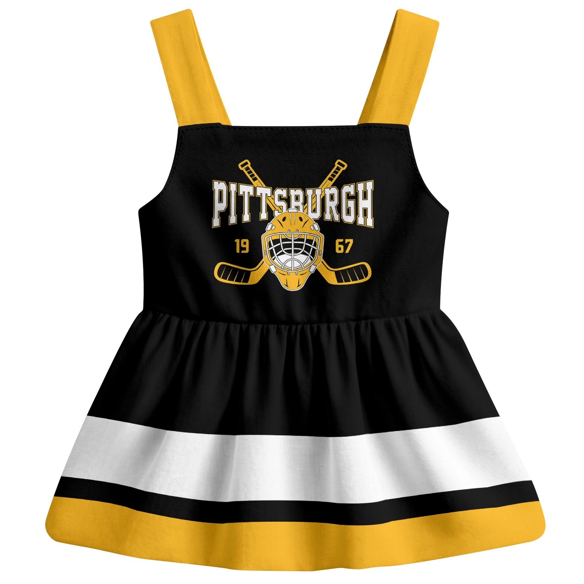 Pittsburgh hockey baby suspender dress Black style front view
