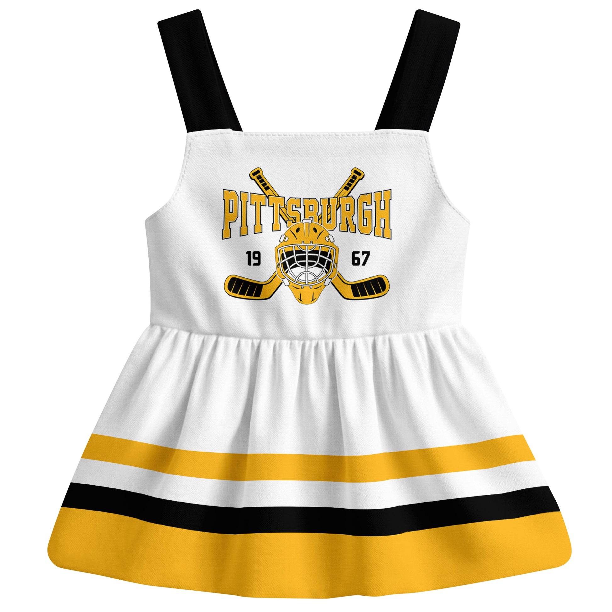 Pittsburgh hockey baby suspender dress White style front view