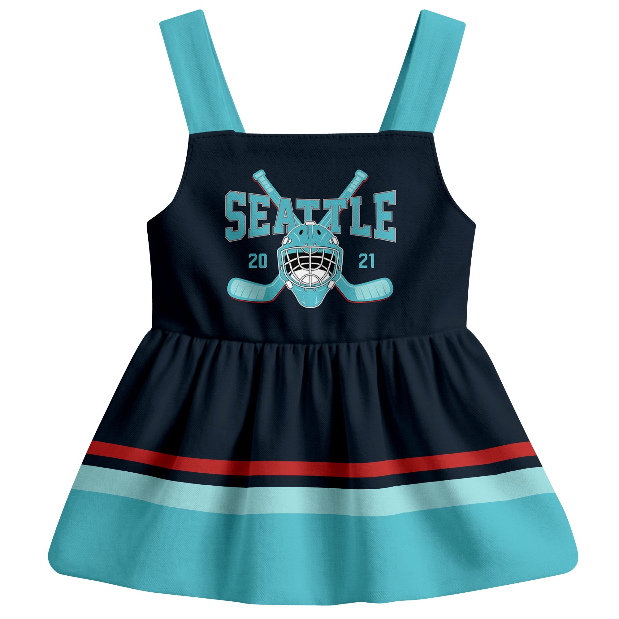 Seattle hockey baby suspender dress Blue style front view