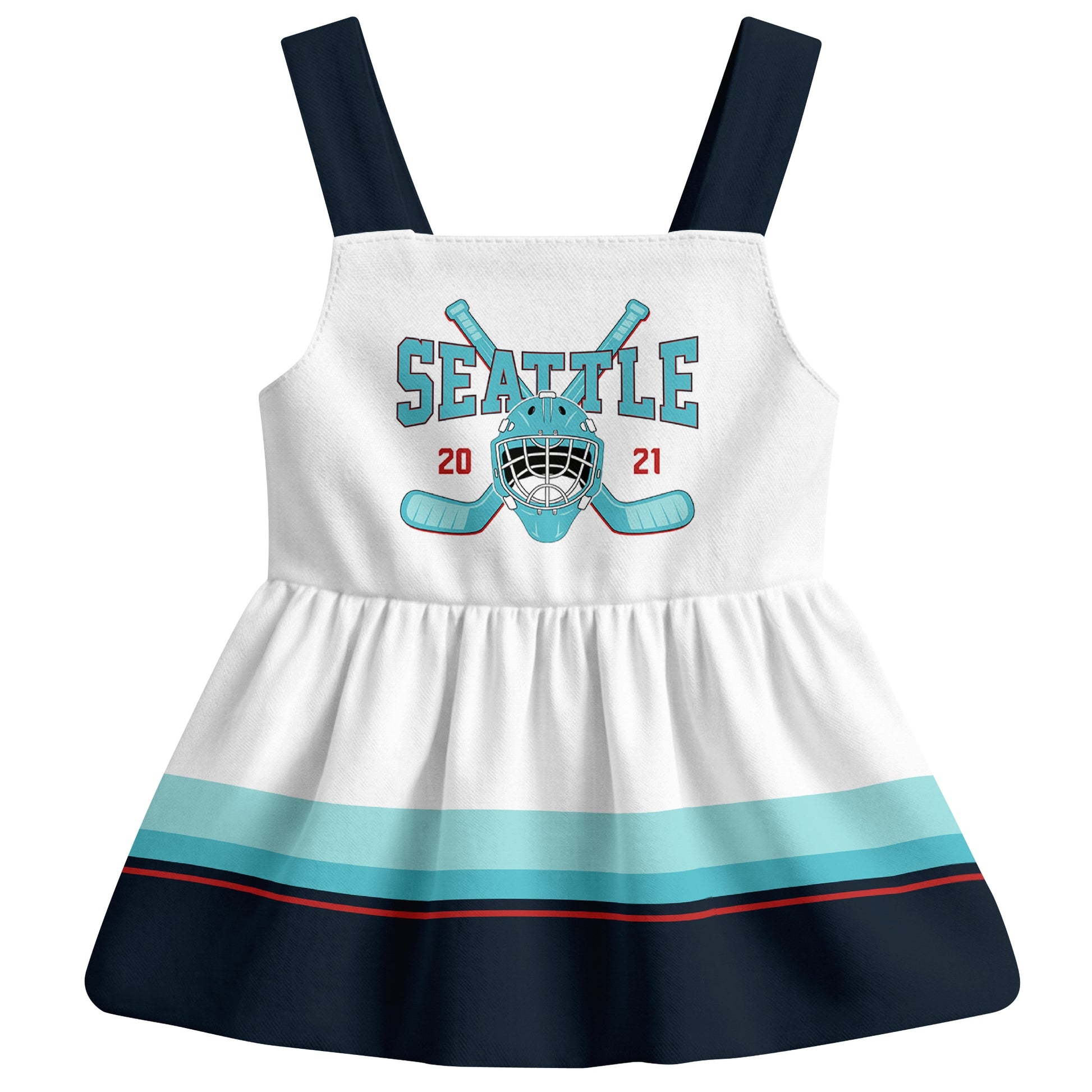 Seattle hockey baby suspender dress White style front view