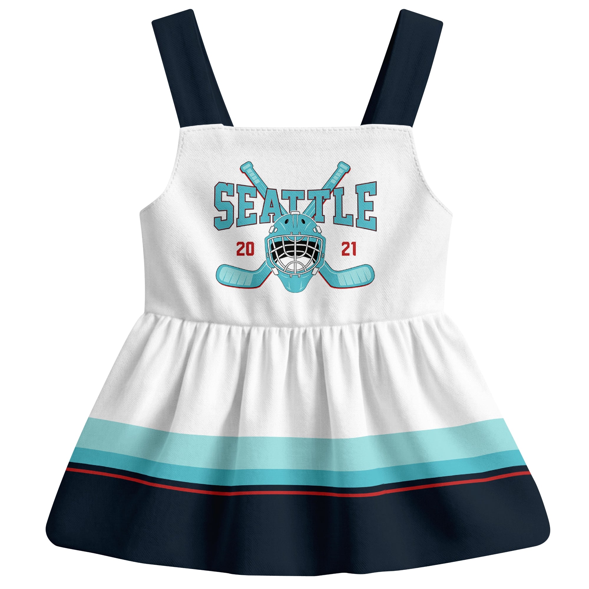 Seattle hockey baby suspender dress White style front view