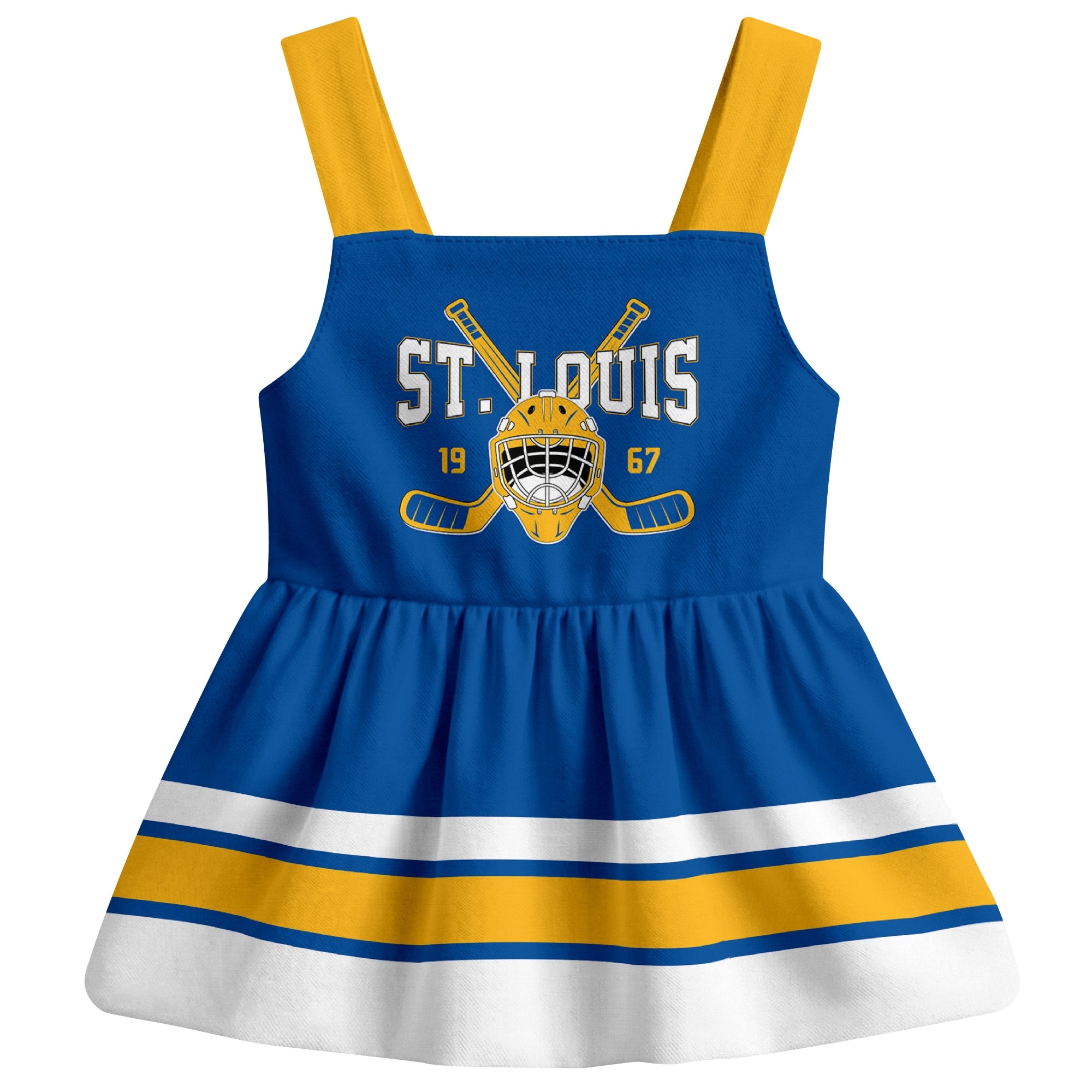 St. Louis hockey baby suspender dress Blue style front view