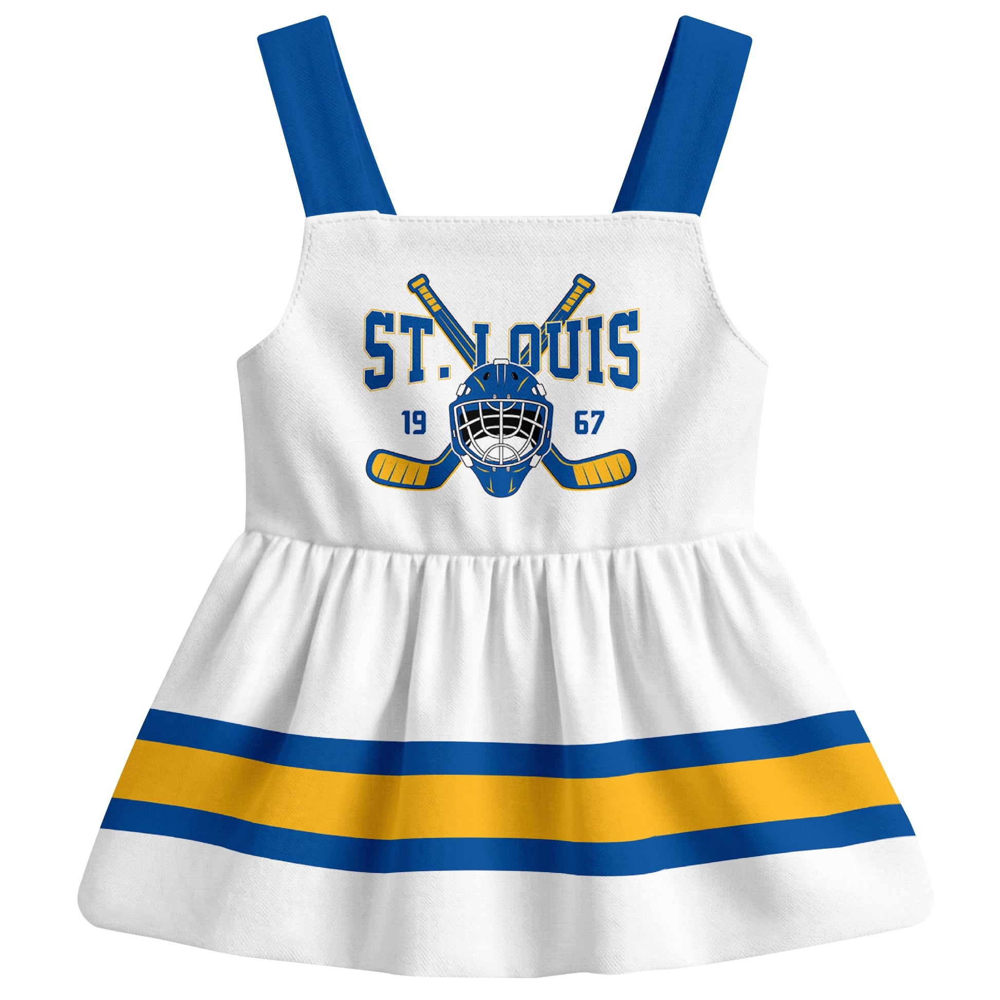 St. Louis hockey baby suspender dress White style front view