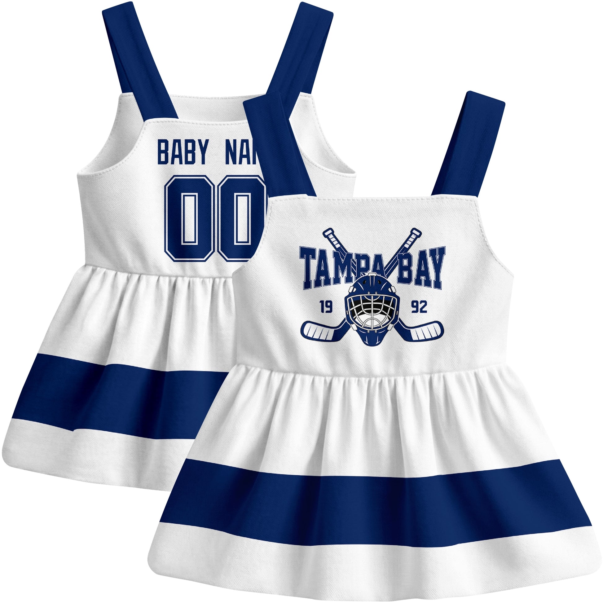Tampa Bay hockey baby suspender dress White style front and back view