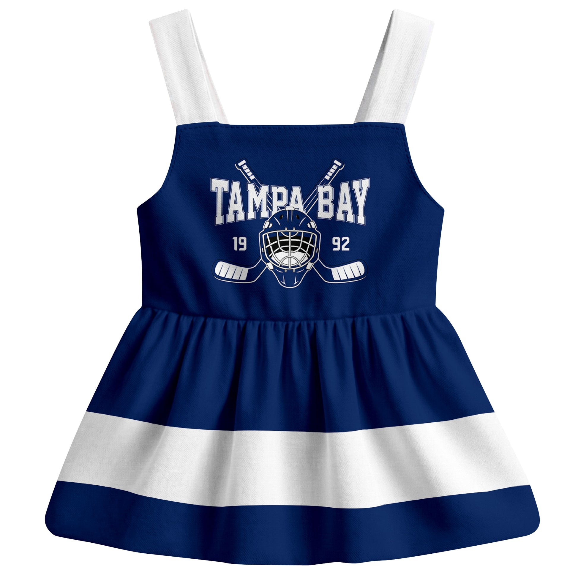 Tampa Bay hockey baby suspender dress Blue style front view
