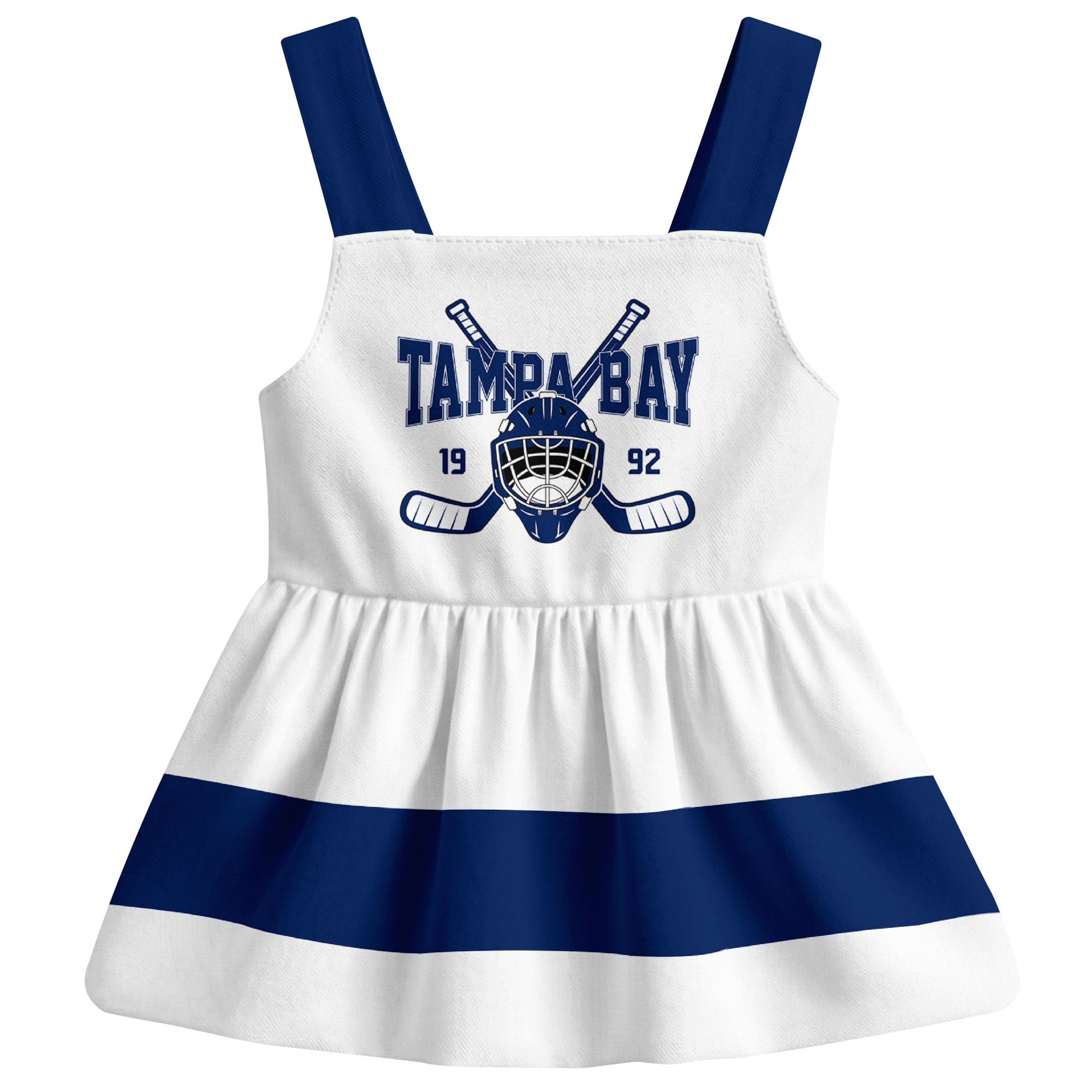 Tampa Bay hockey baby suspender dress White style front view