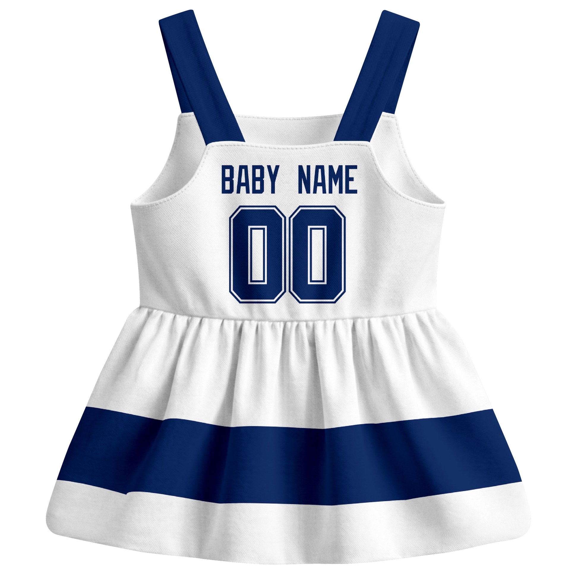 Tampa Bay hockey baby suspender dress White style back view with custom baby name and number