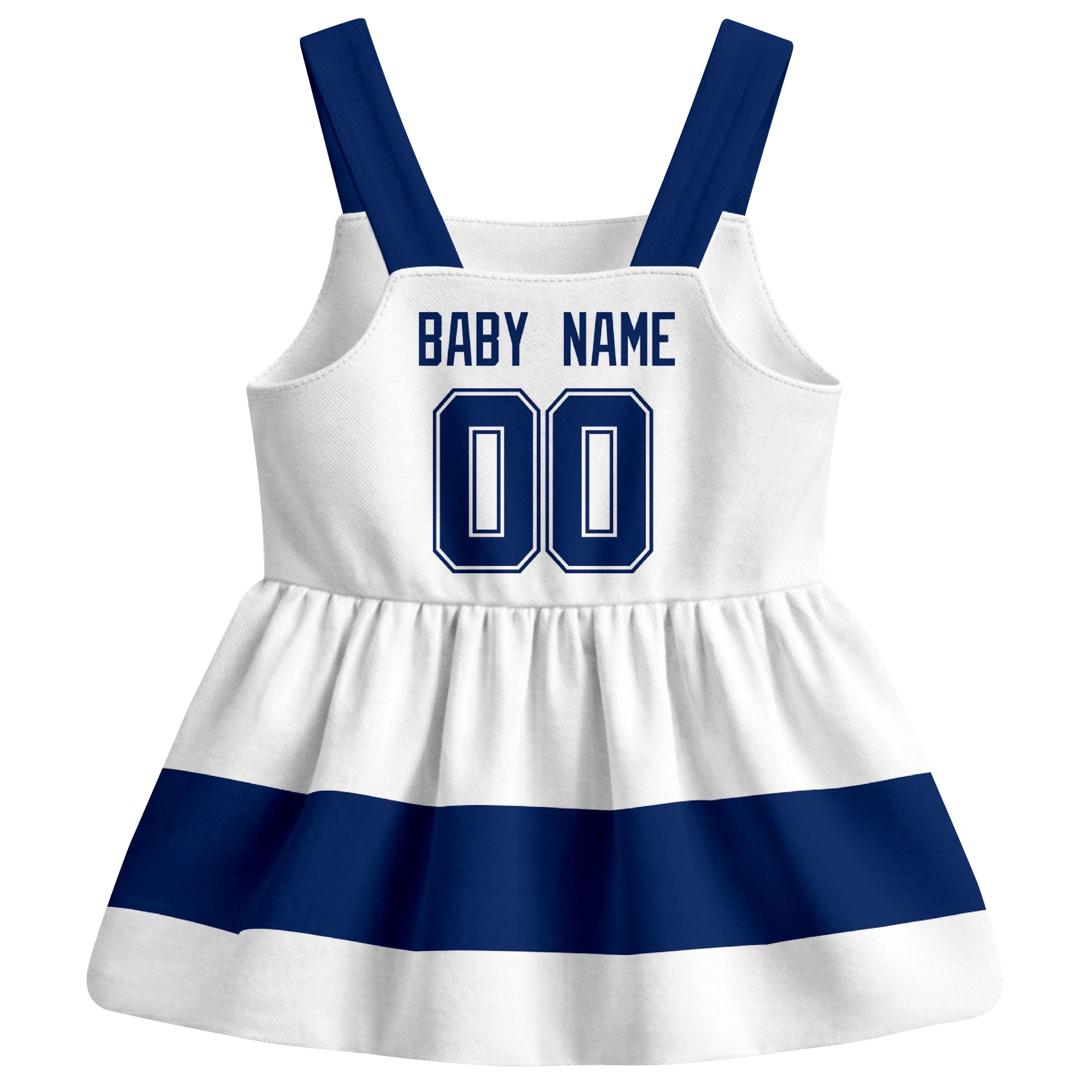 Tampa Bay hockey baby suspender dress White style back view with custom baby name and number