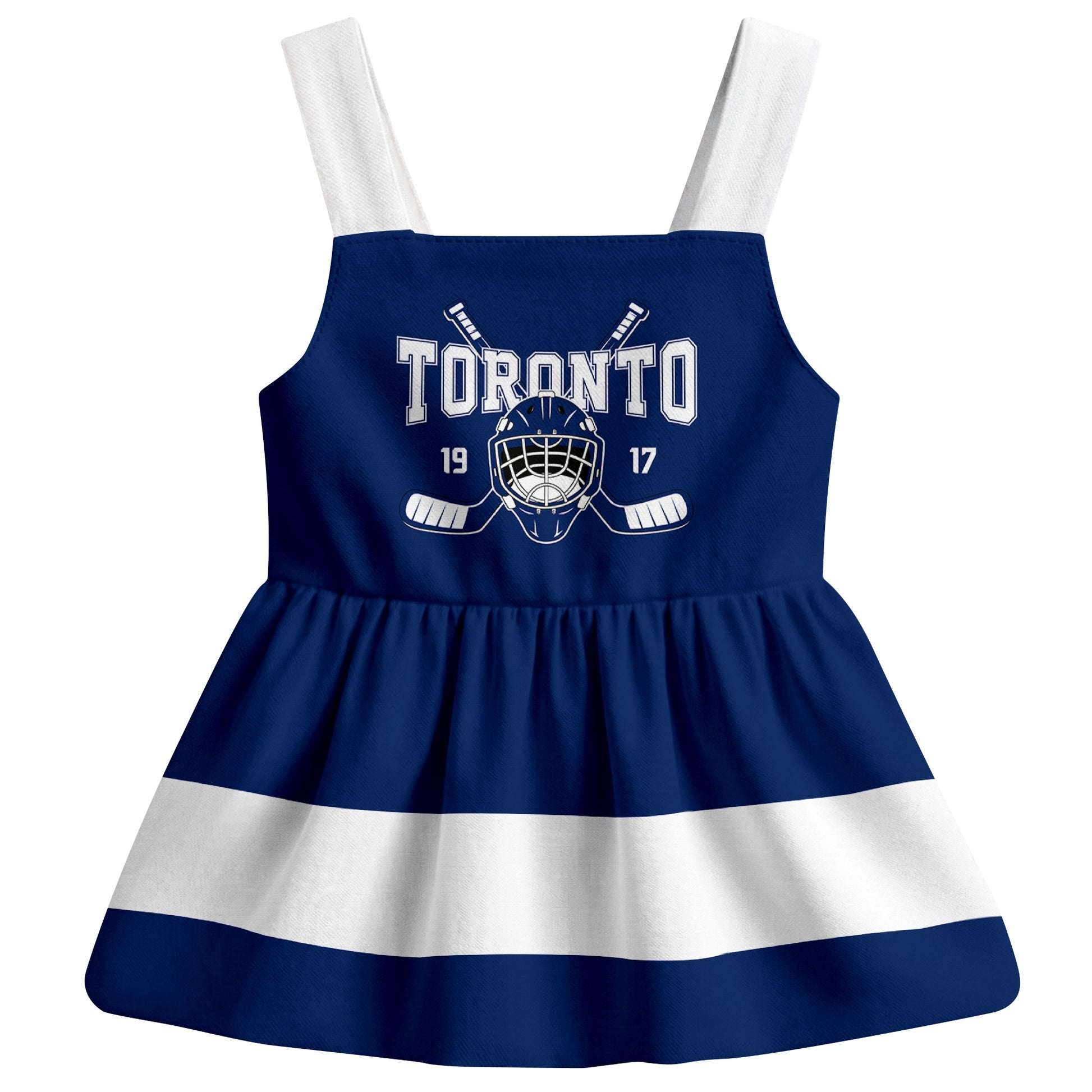 Toronto hockey baby suspender dress Blue style front view