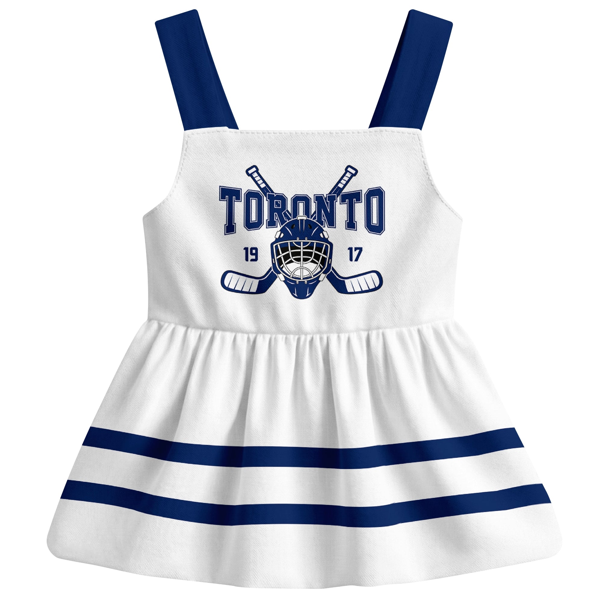Toronto hockey baby suspender dress White style front view