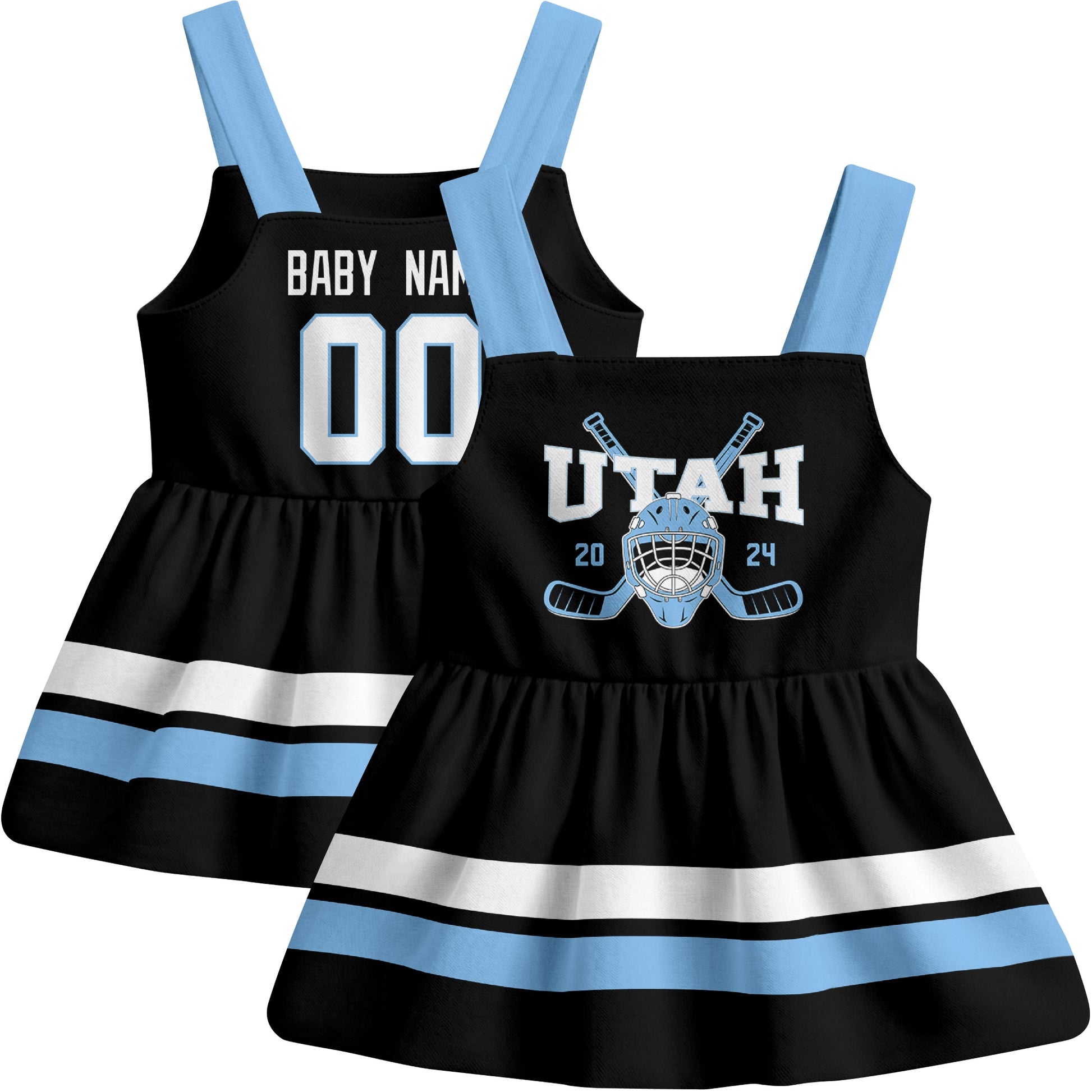 Utah hockey baby suspender dress Black style front and back view