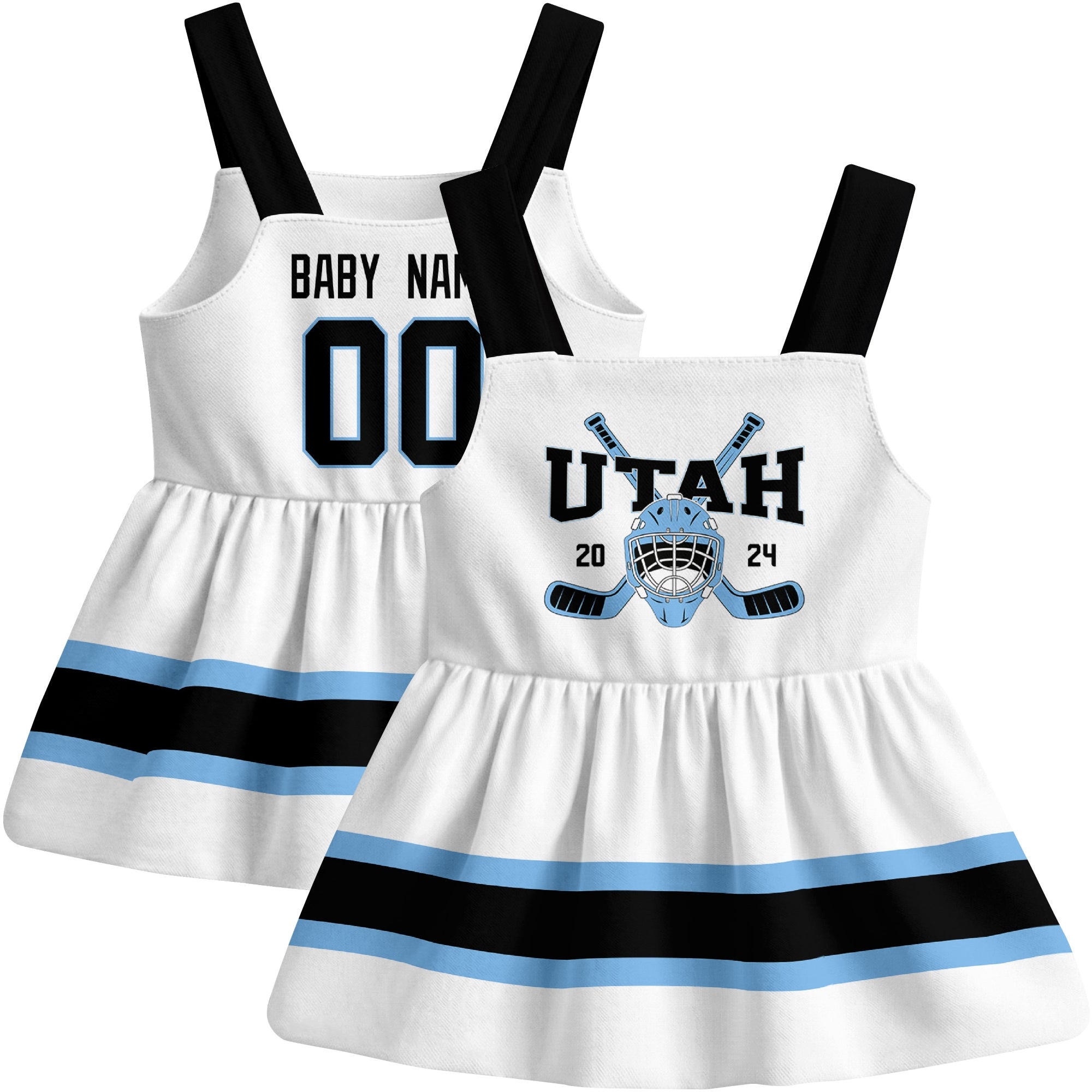 Utah hockey baby suspender dress White style front and back view