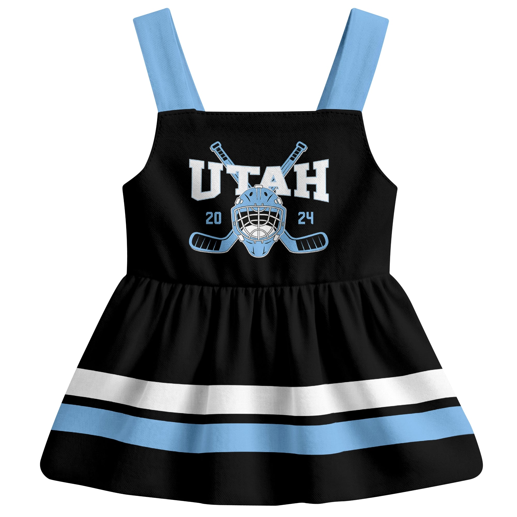 Utah hockey baby suspender dress Black style front view