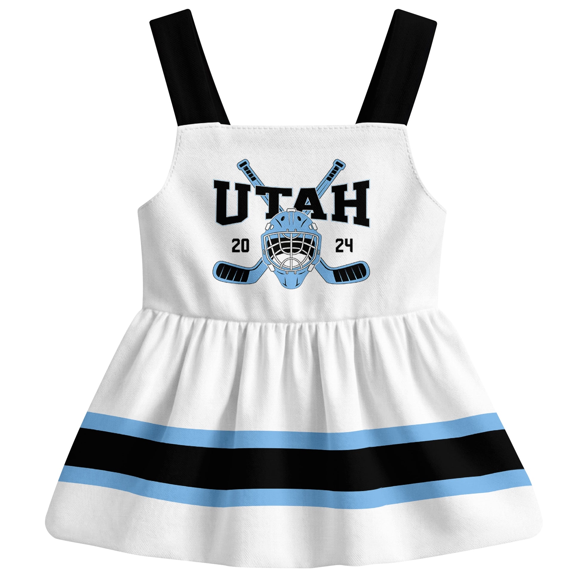 Utah hockey baby suspender dress White style front view