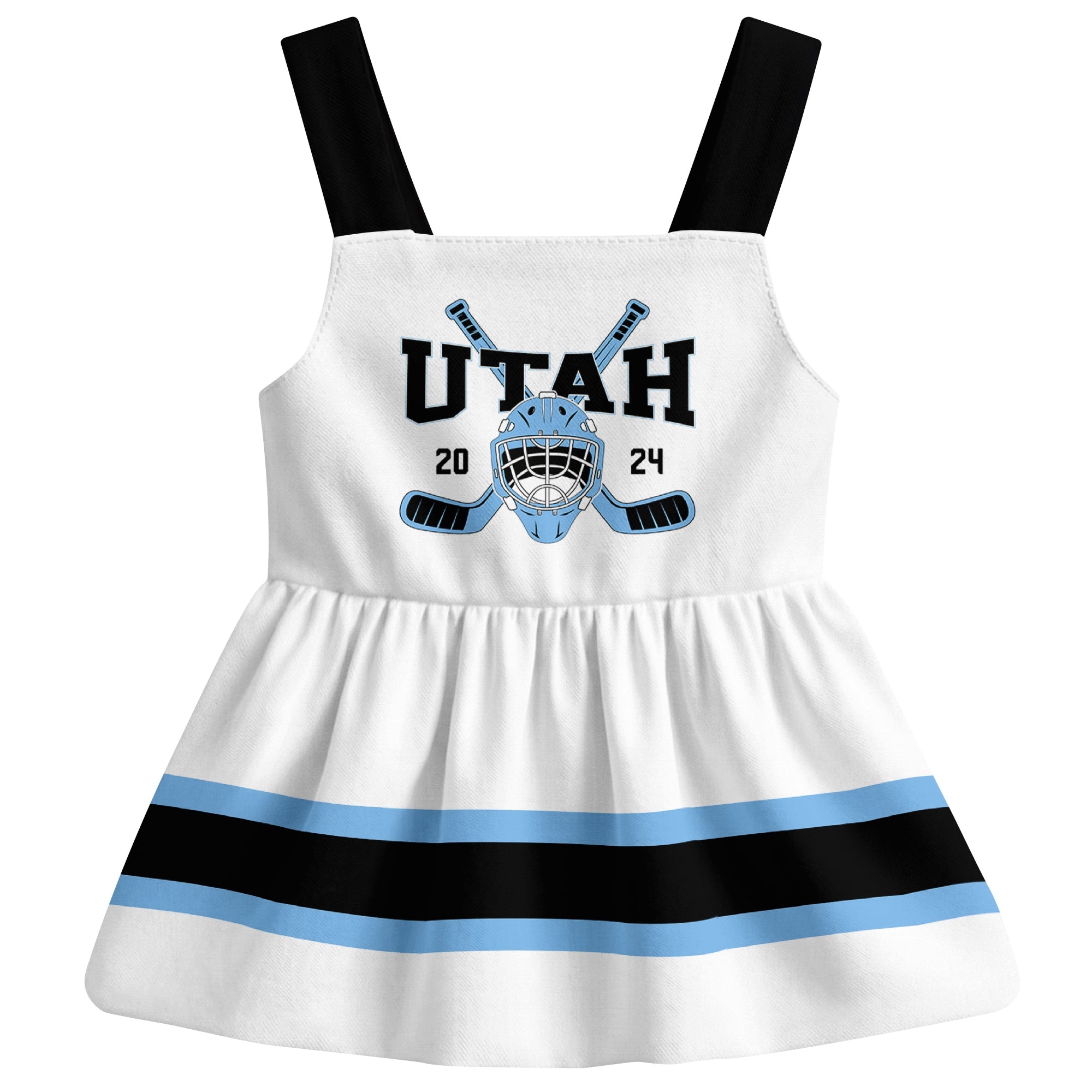 Utah hockey baby suspender dress White style front view