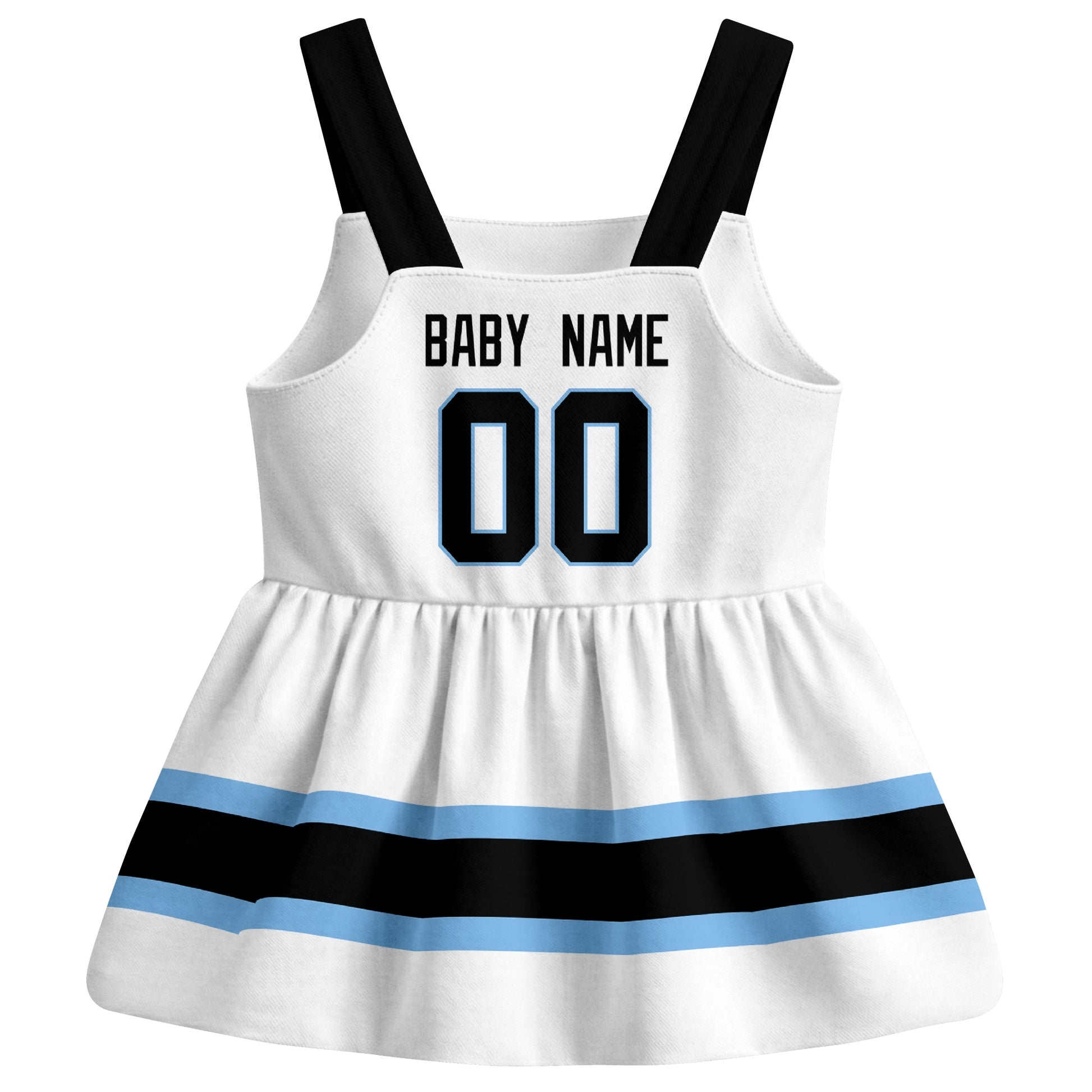 Utah hockey baby suspender dress White style back view with custom baby name and number