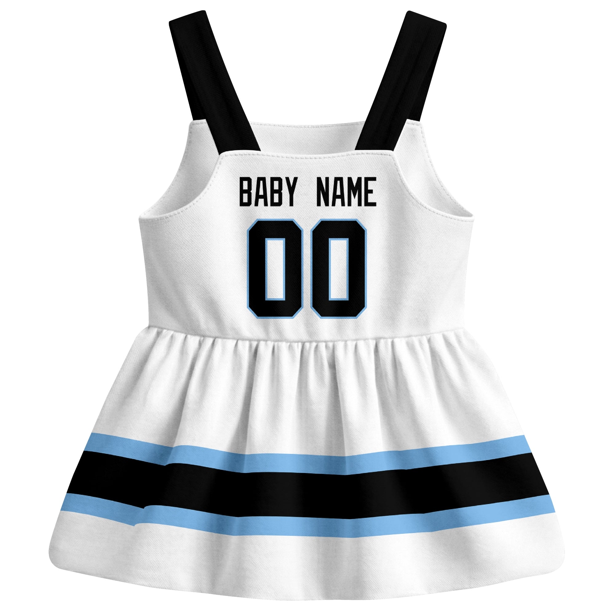Utah hockey baby suspender dress White style back view with custom baby name and number