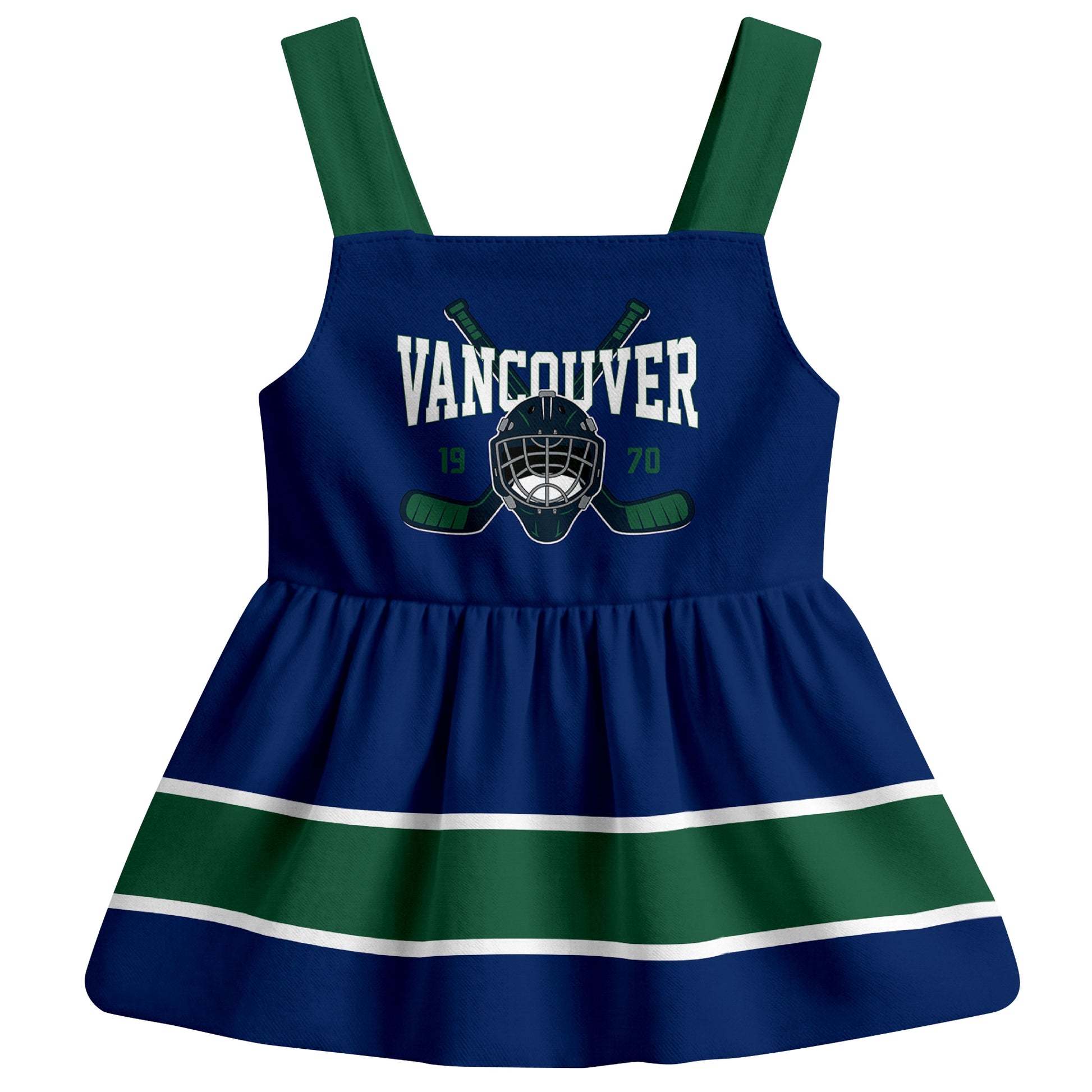 Vancouver hockey baby suspender dress Blue style front view