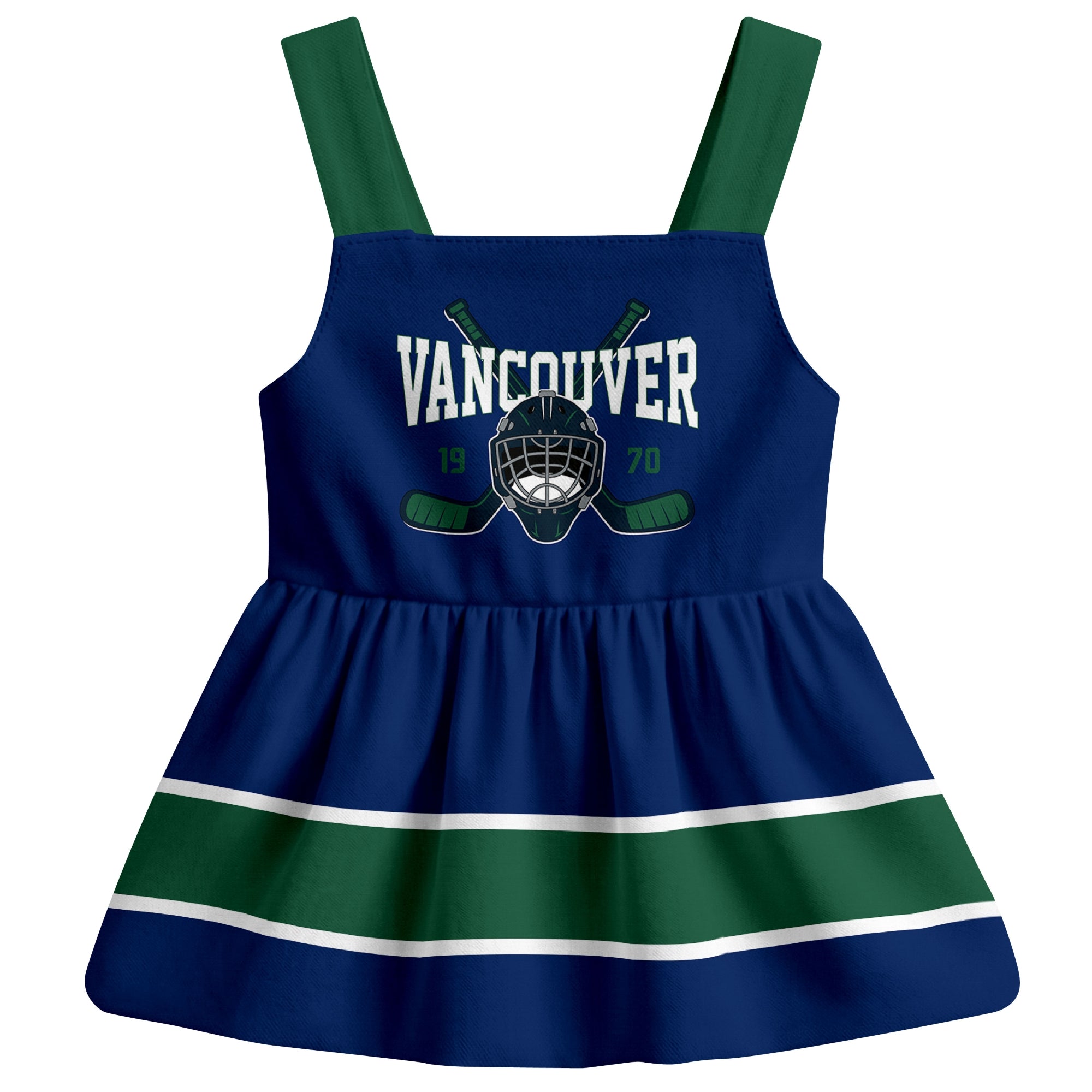 Vancouver hockey baby suspender dress Blue style front view