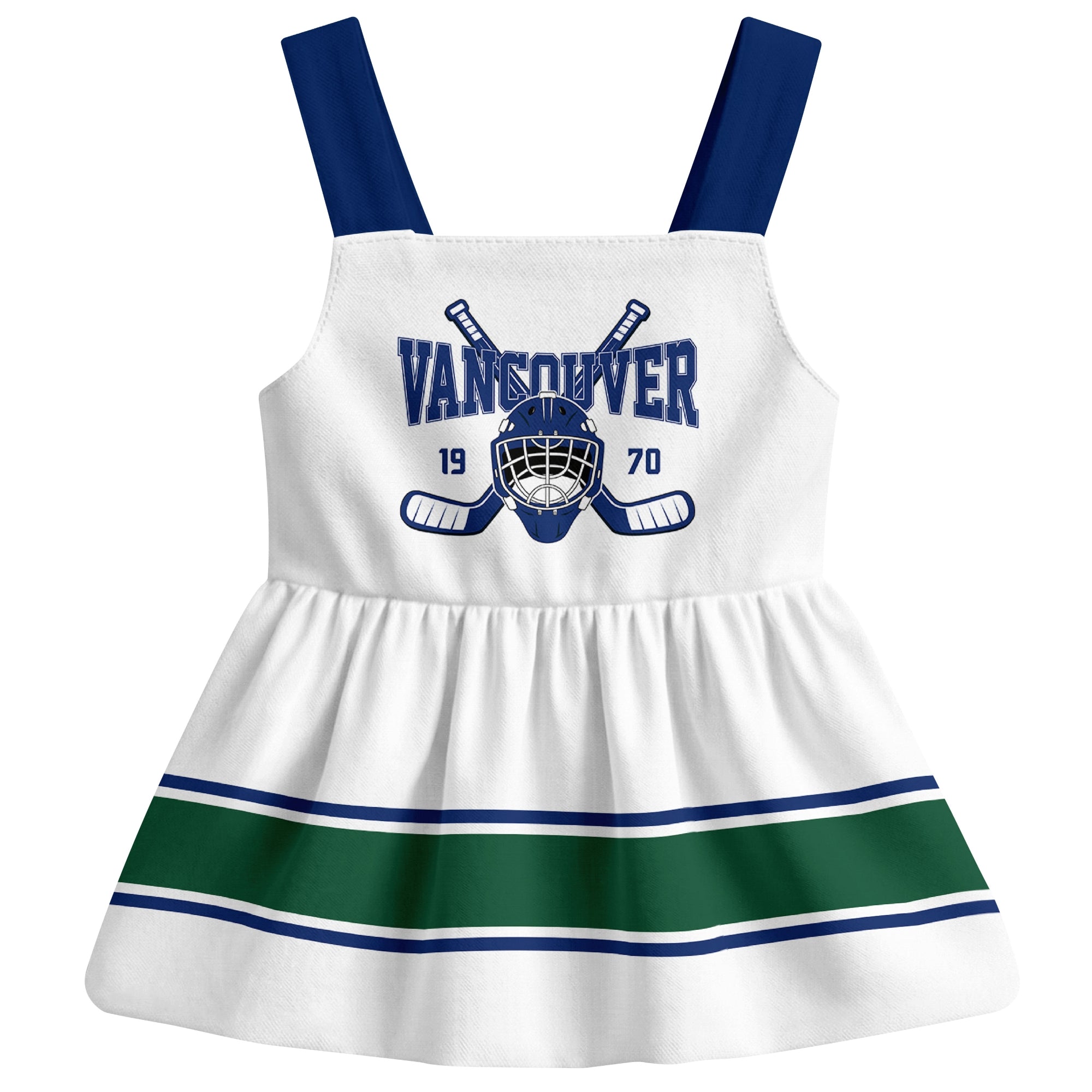 Vancouver hockey baby suspender dress White style front view