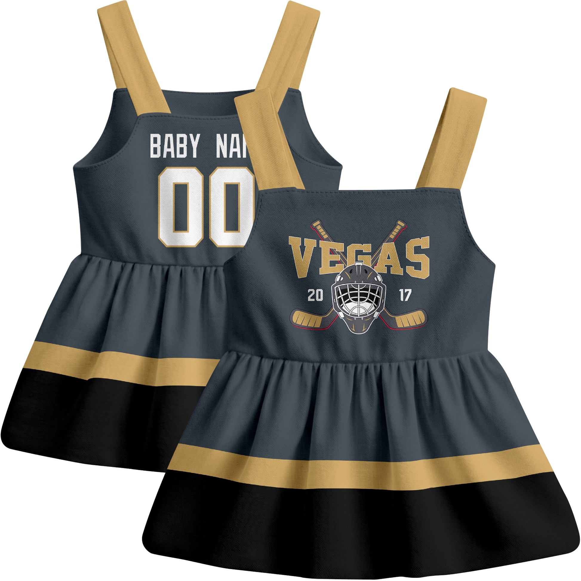 Vegas hockey baby suspender dress Gray style front and back view