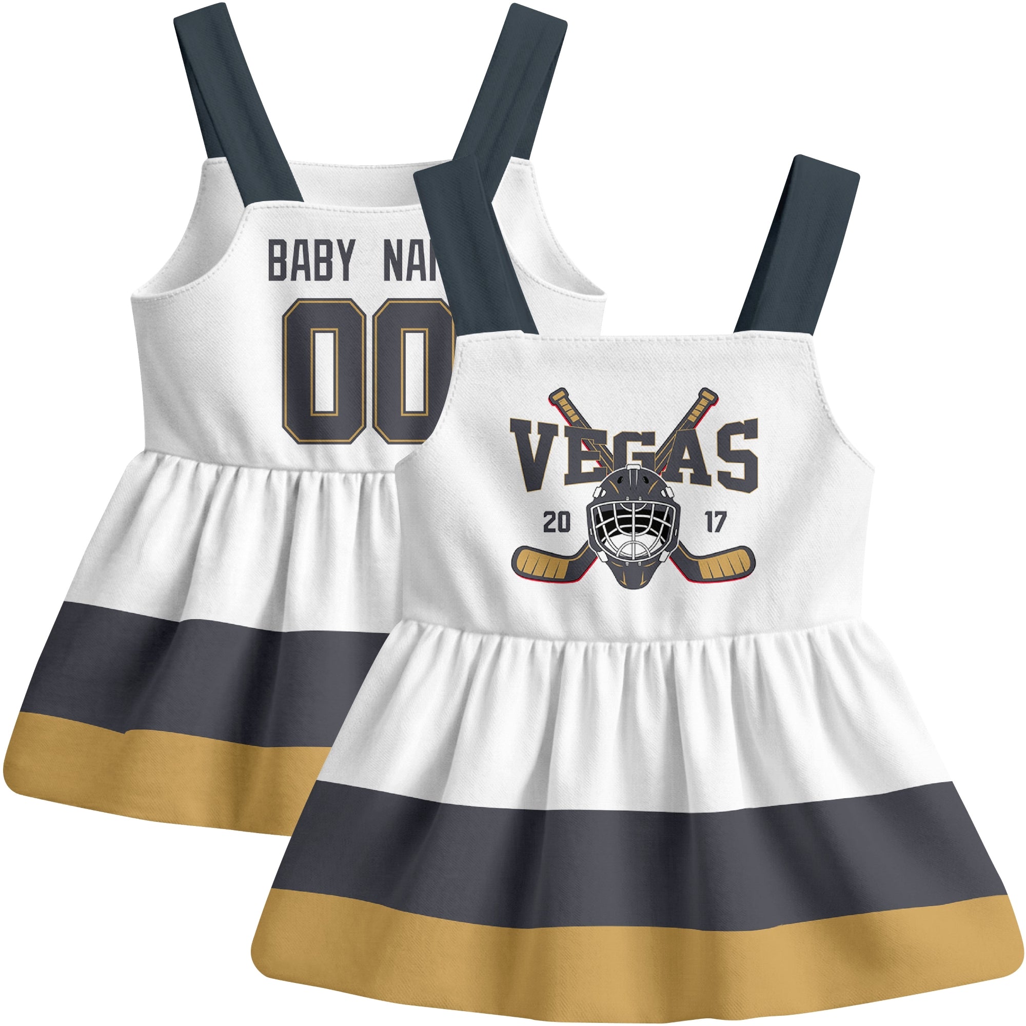 Vegas hockey baby suspender dress White style front and back view