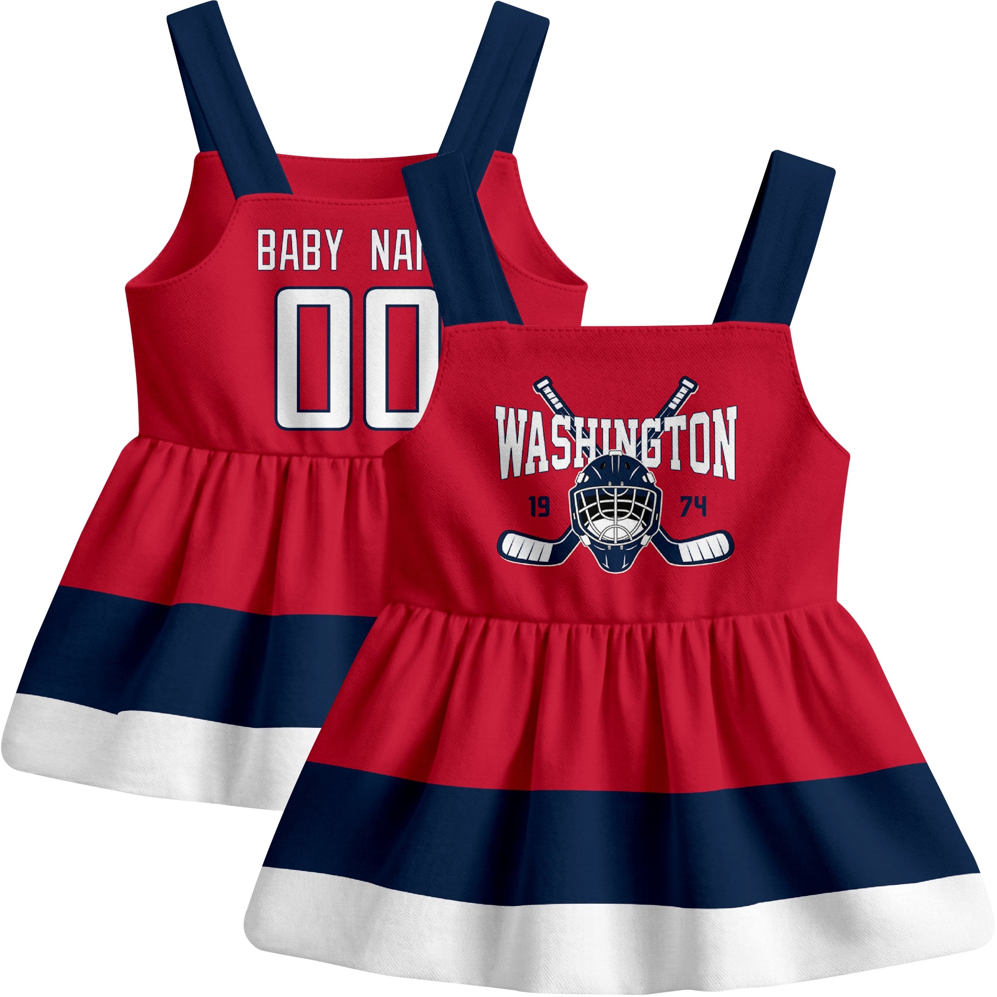 Washington hockey baby suspender dress Red style front and back view