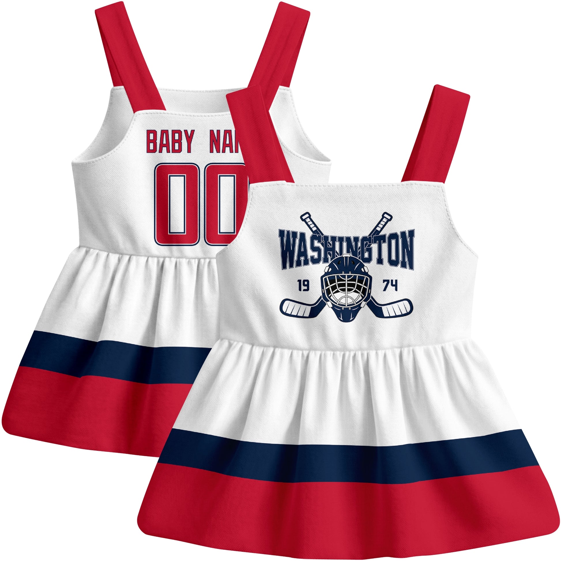 Washington hockey baby suspender dress White style front and back view