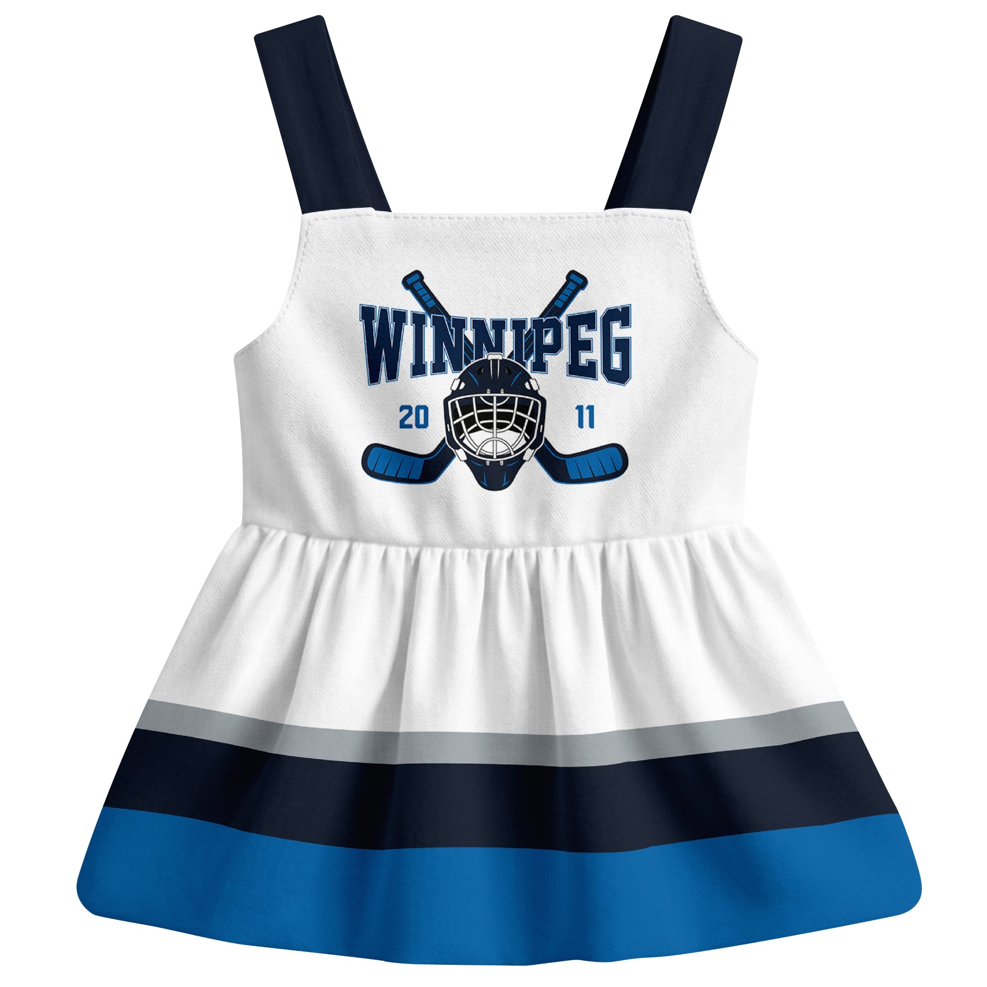 Winnipeg hockey baby suspender dress White style front view