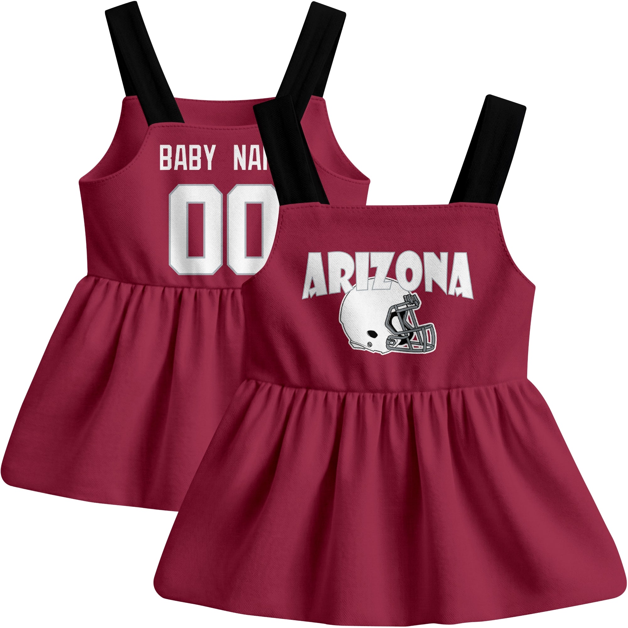 Arizona football baby suspender dress front and back view in Red city-color style