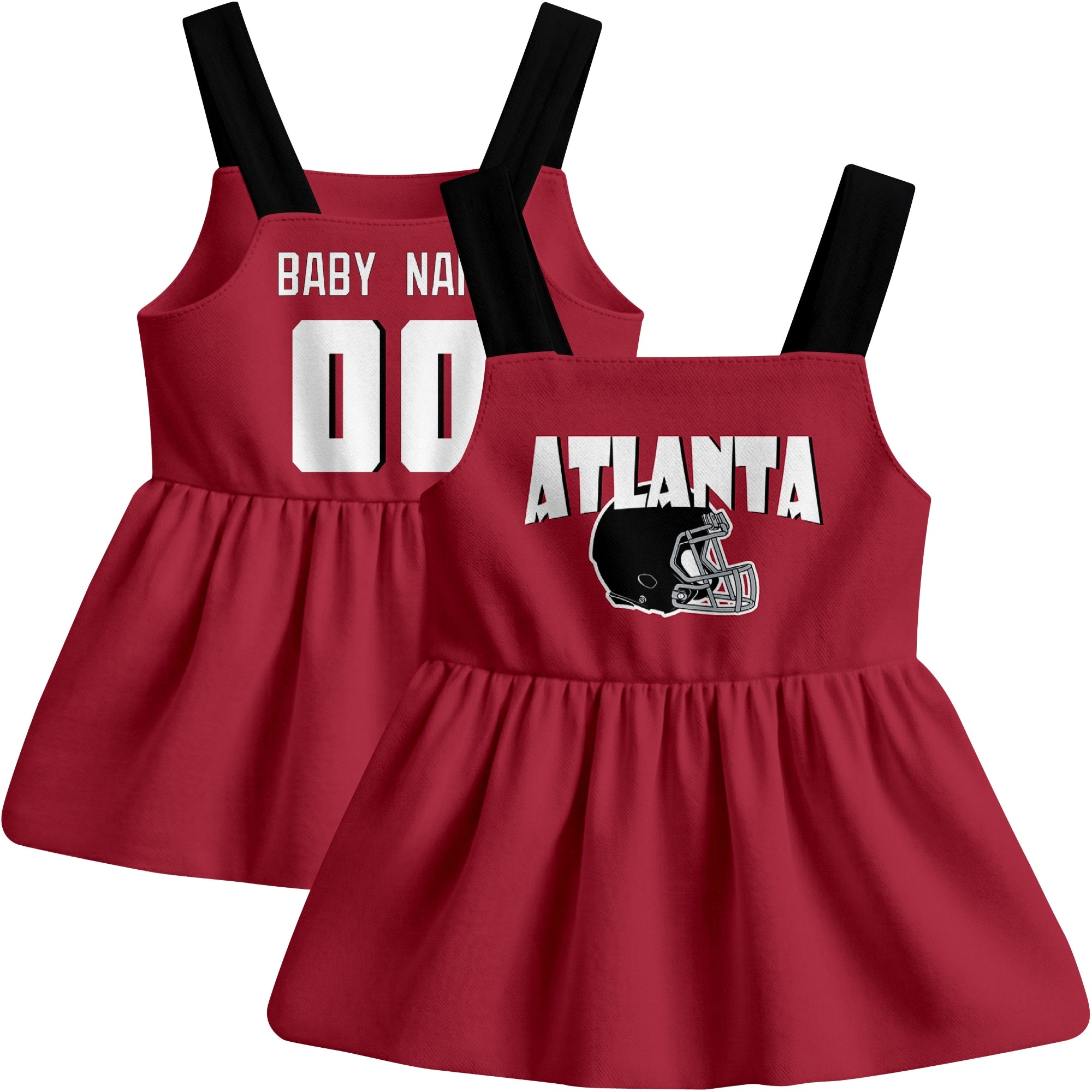 Atlanta football baby suspender dress front and back view in Red city-color style