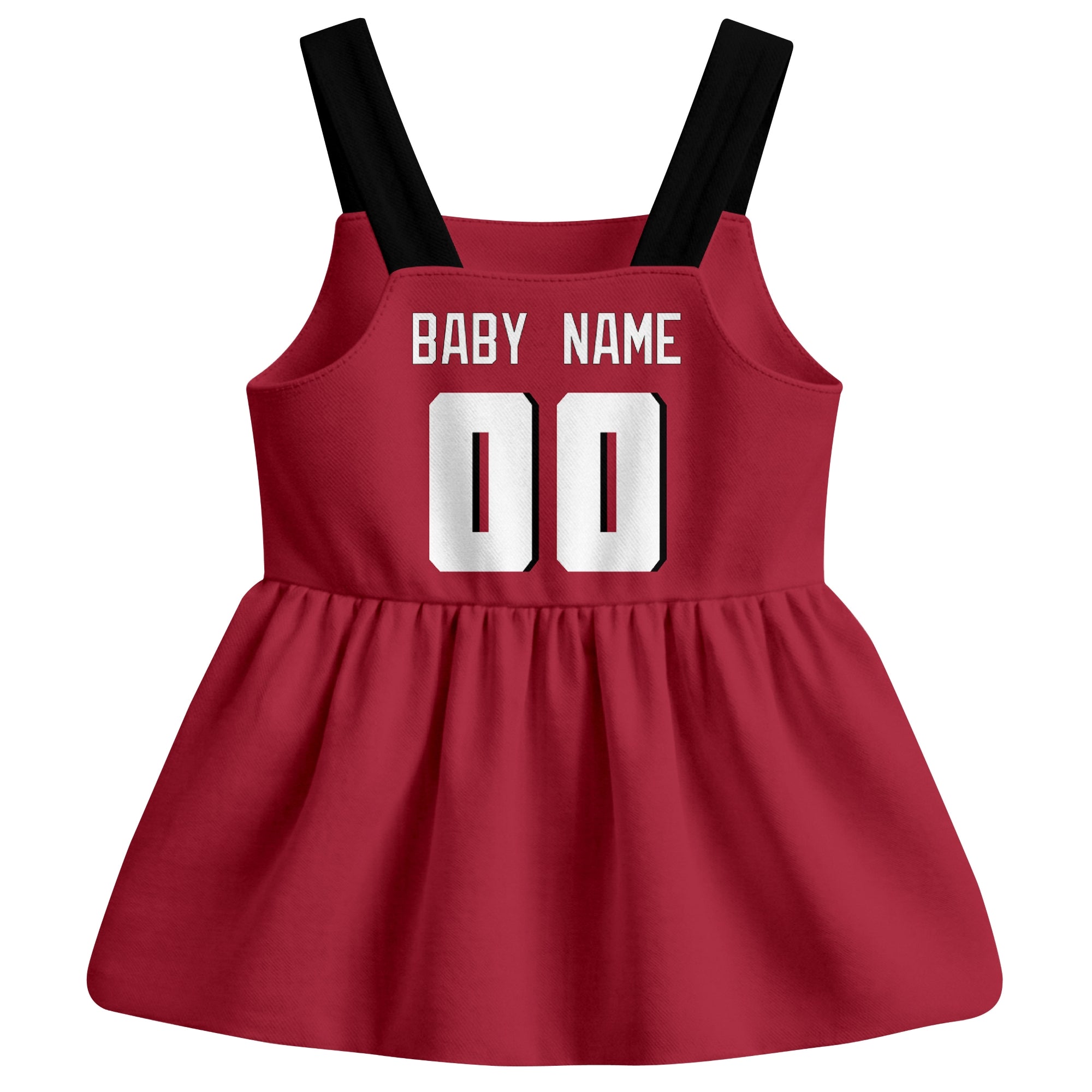 Atlanta football baby suspender dress back view with custom baby name and number