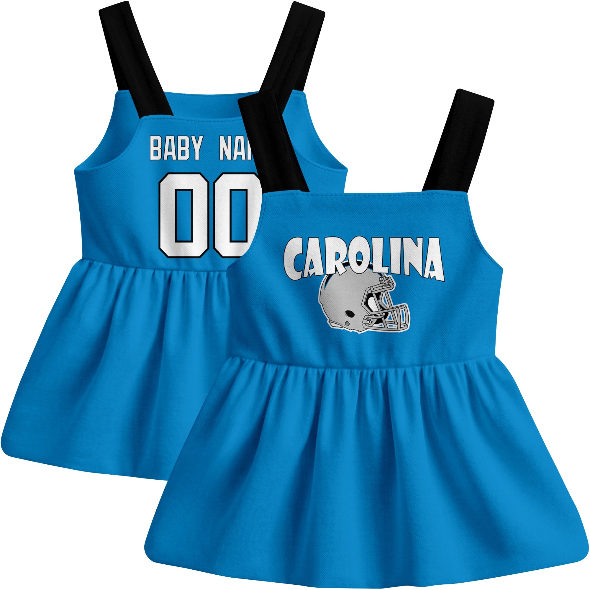 Carolina football baby suspender dress front and back view in Blue city-color style