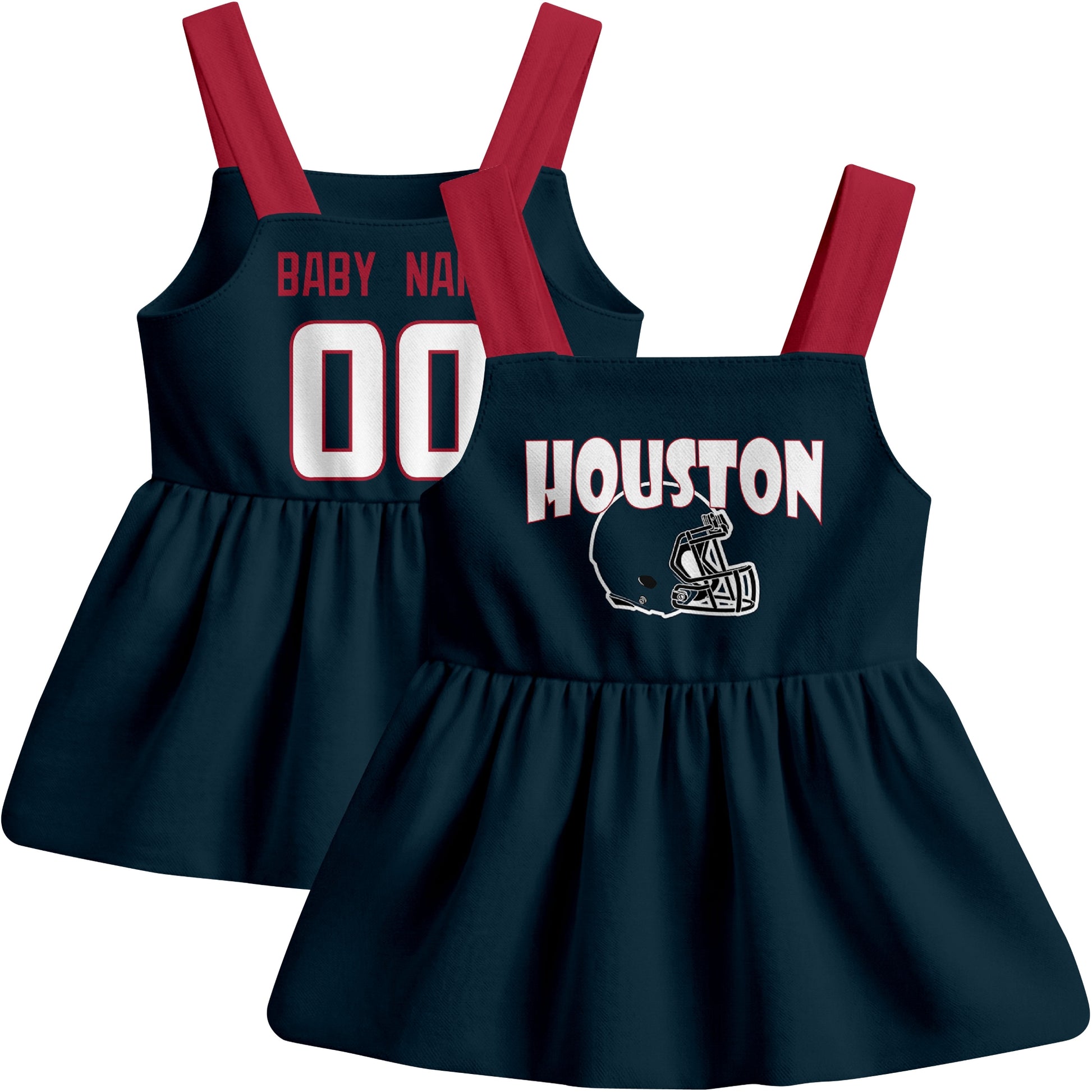 Houston football baby suspender dress front and back view in Navy city-color style