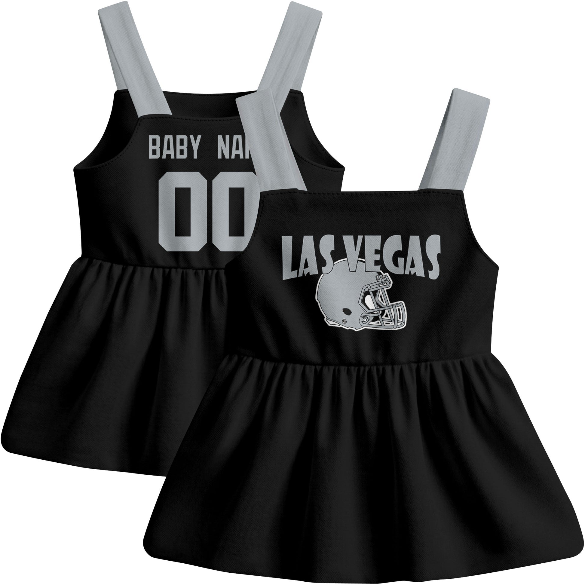 Las Vegas football baby suspender dress front and back view in Black city-color style
