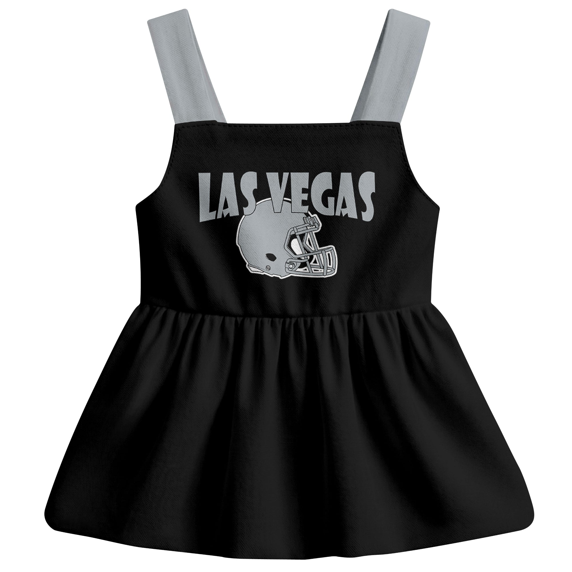 Las Vegas football baby suspender dress front view with city-color football graphic