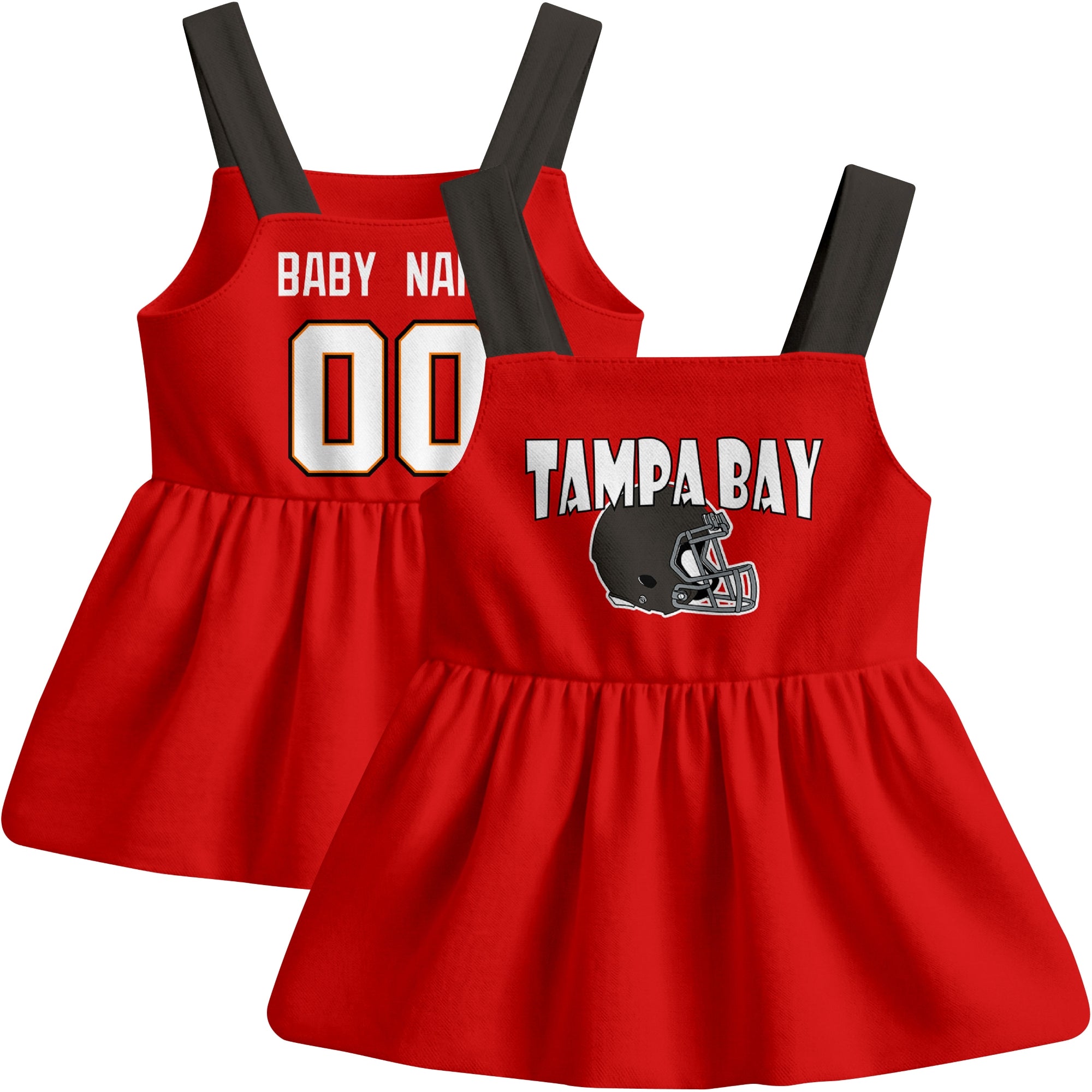 Tampa football baby suspender dress front and back view in Red city-color style
