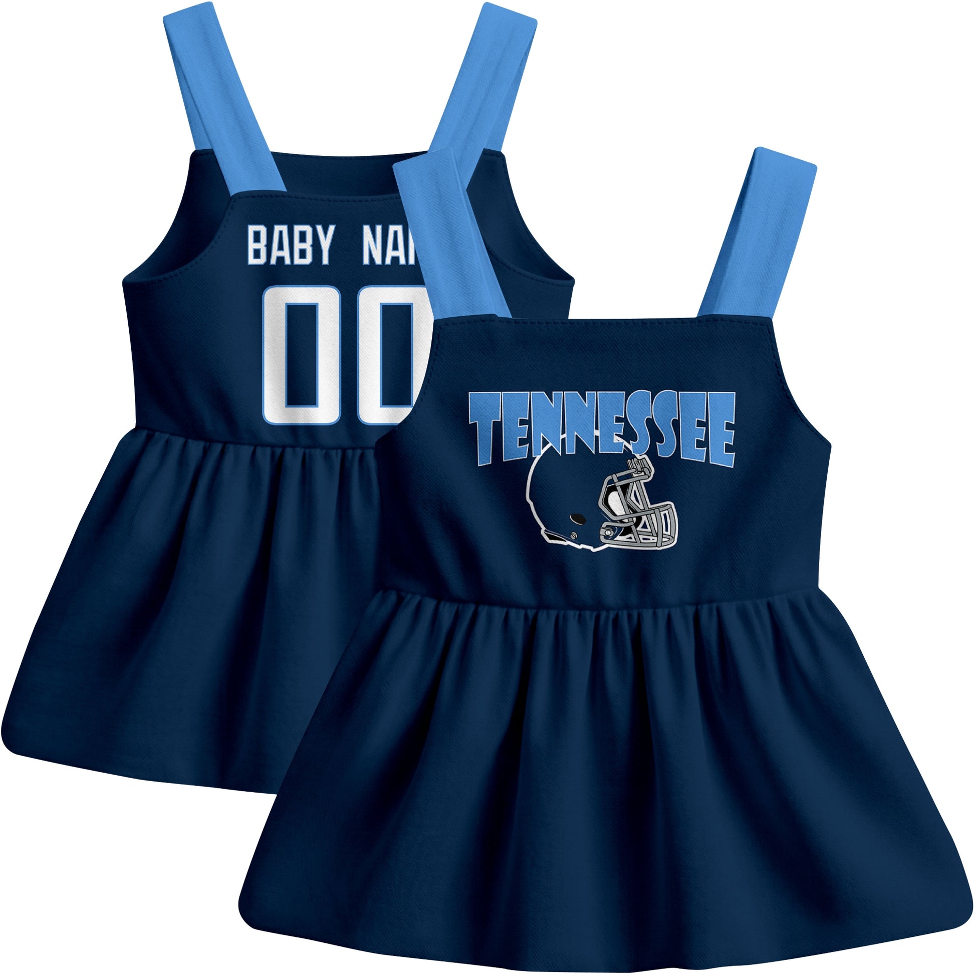Tennessee football baby suspender dress front and back view in Navy city-color style
