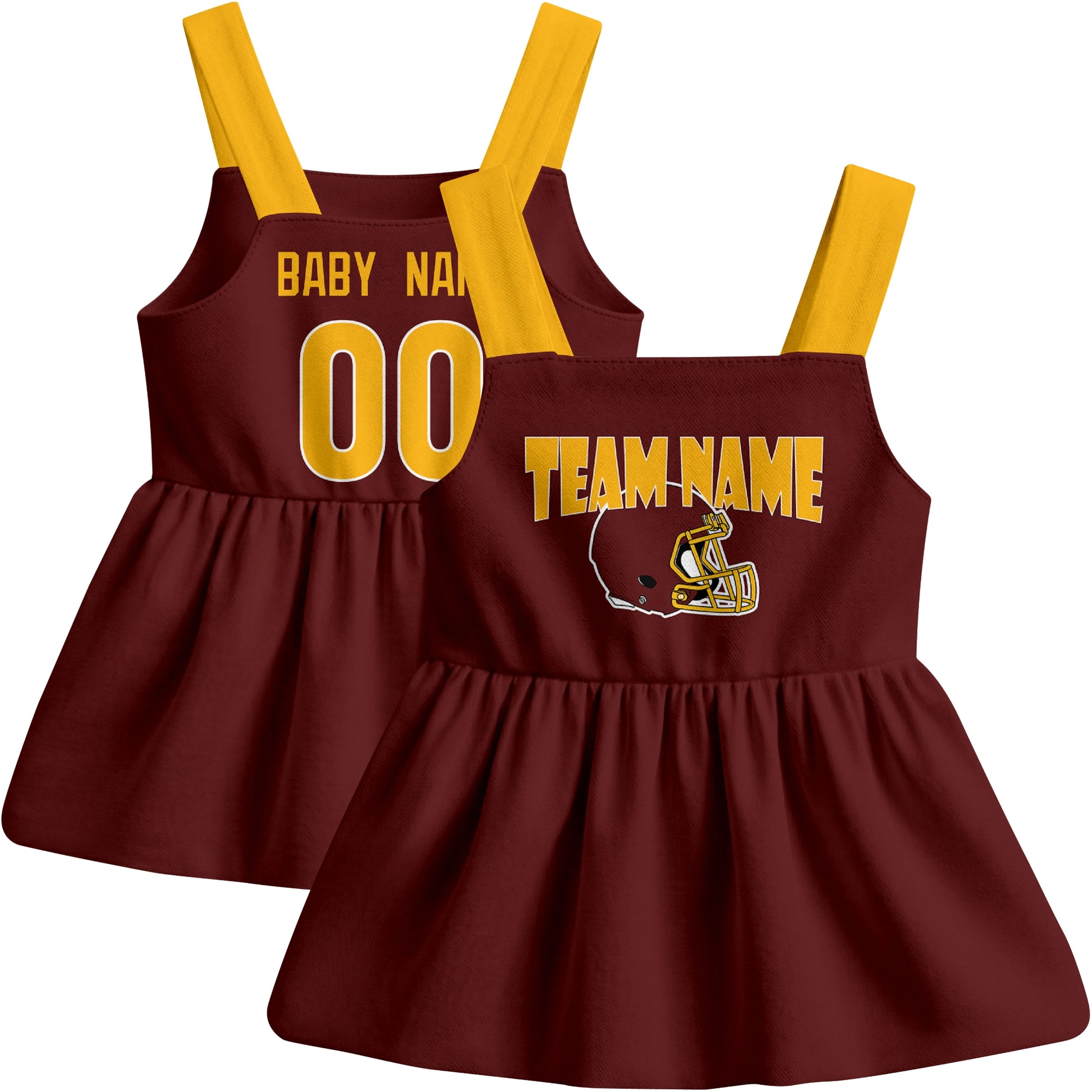 Washington football baby suspender dress front and back view in Burgundy city-color style