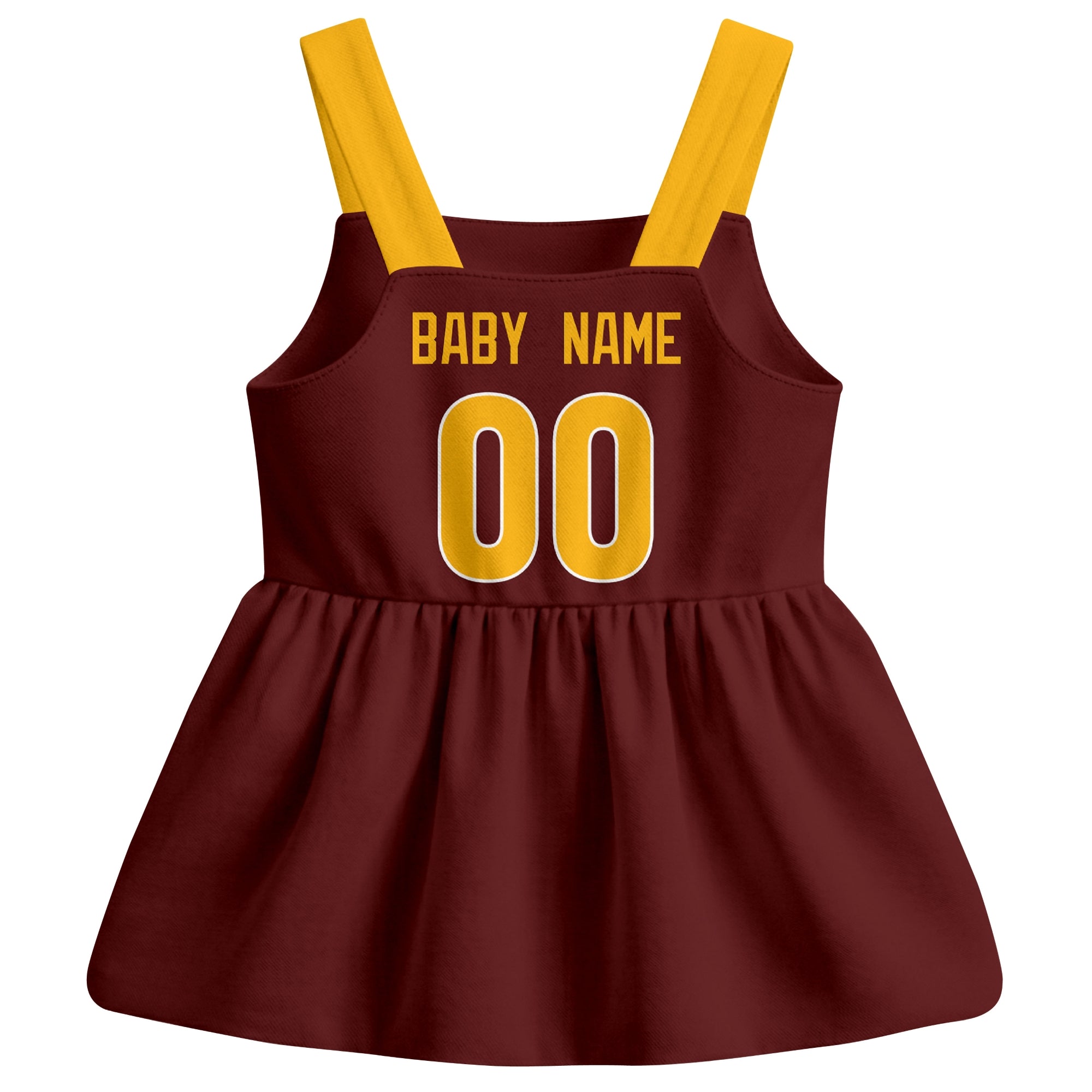 Washington football baby suspender dress back view with custom baby name and number