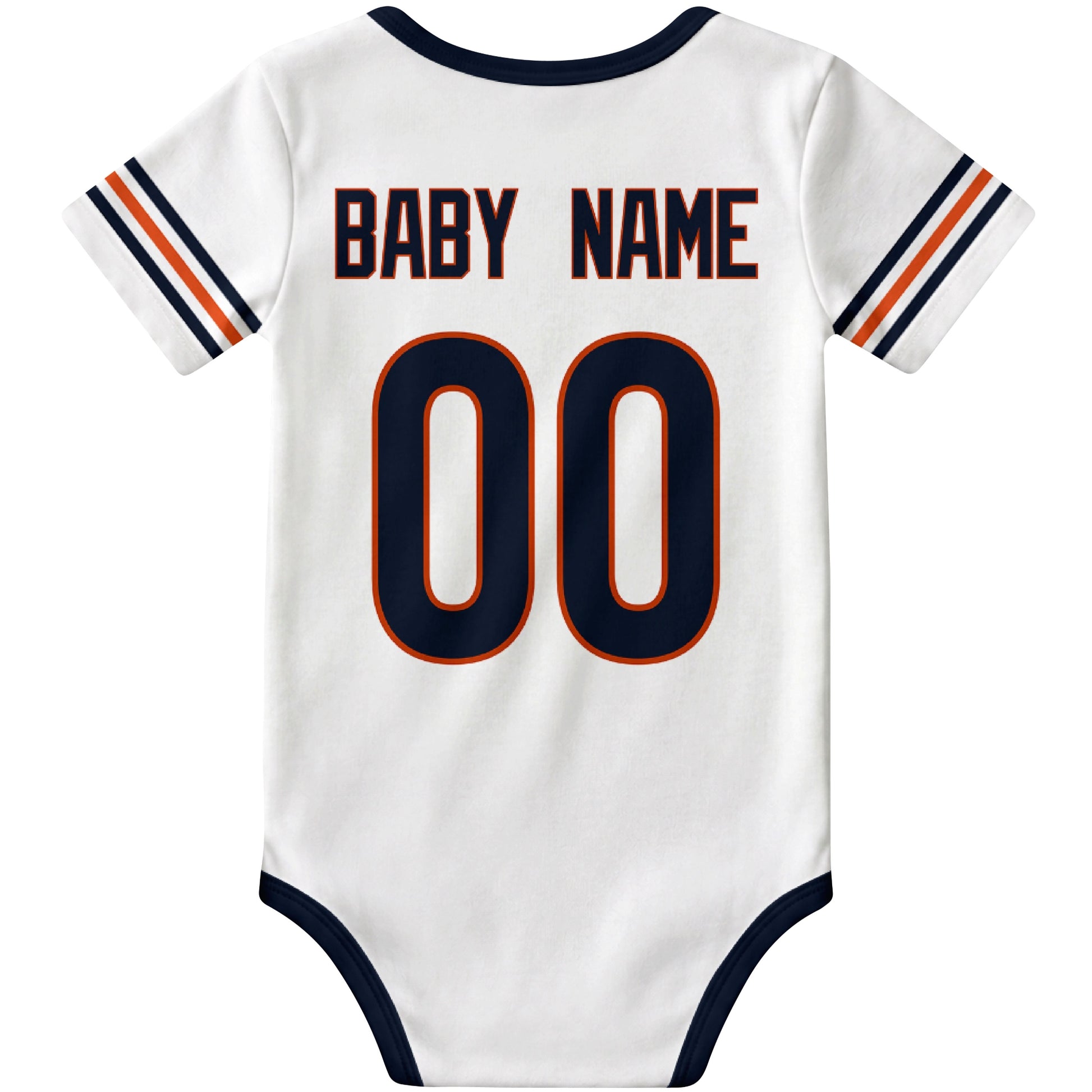 Chicago White personalized football baby bodysuit back view with custom baby name and jersey number