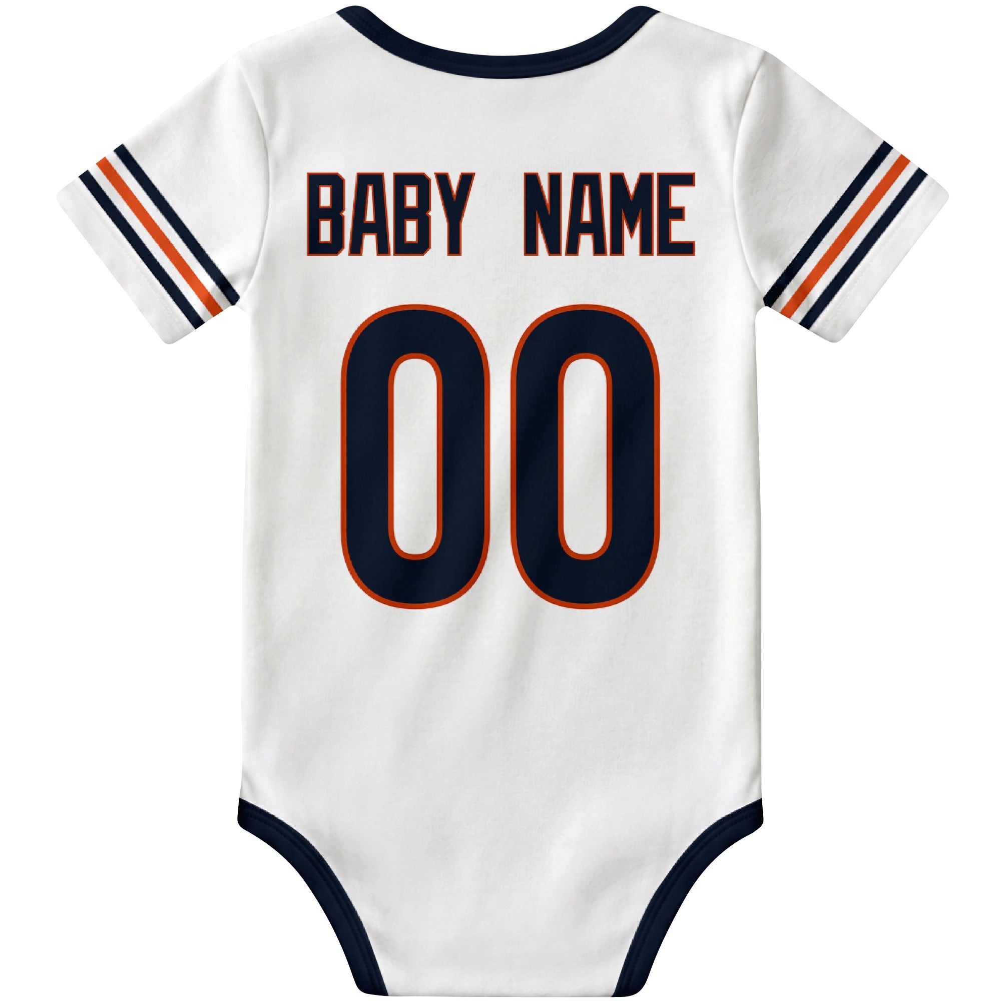 Chicago White personalized football baby bodysuit back view with custom baby name and jersey number