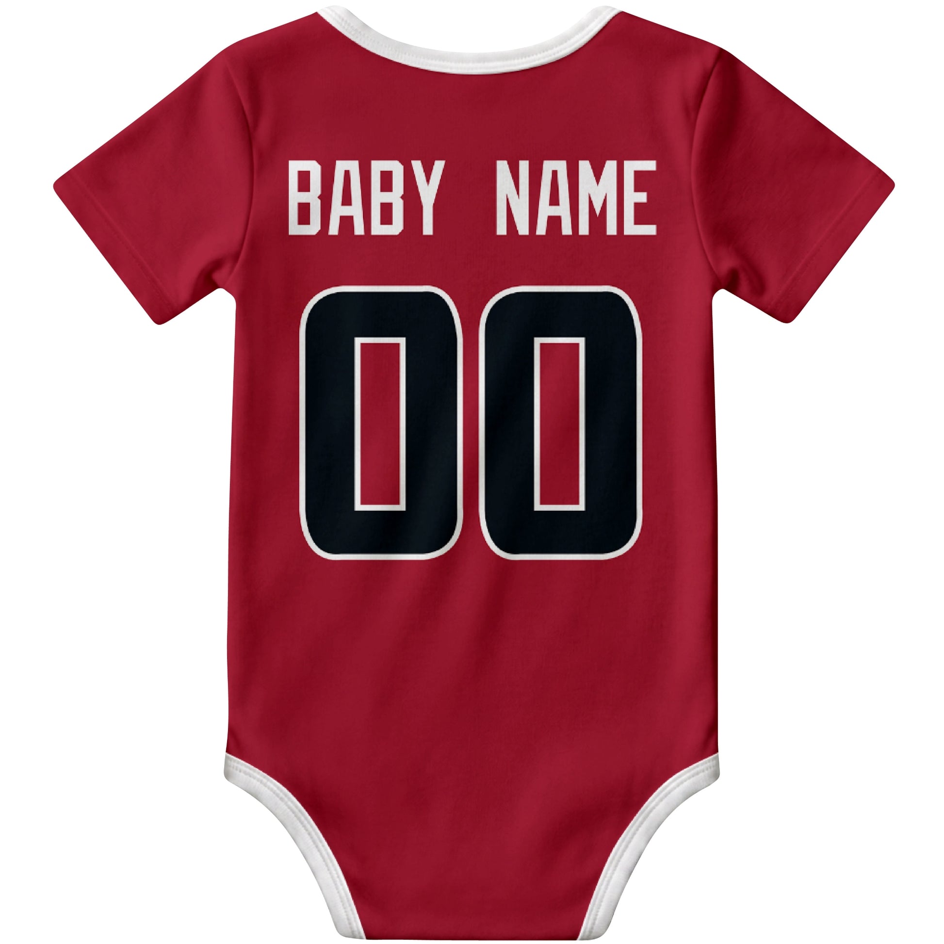 Houston Red personalized football baby bodysuit back view with custom baby name and jersey number