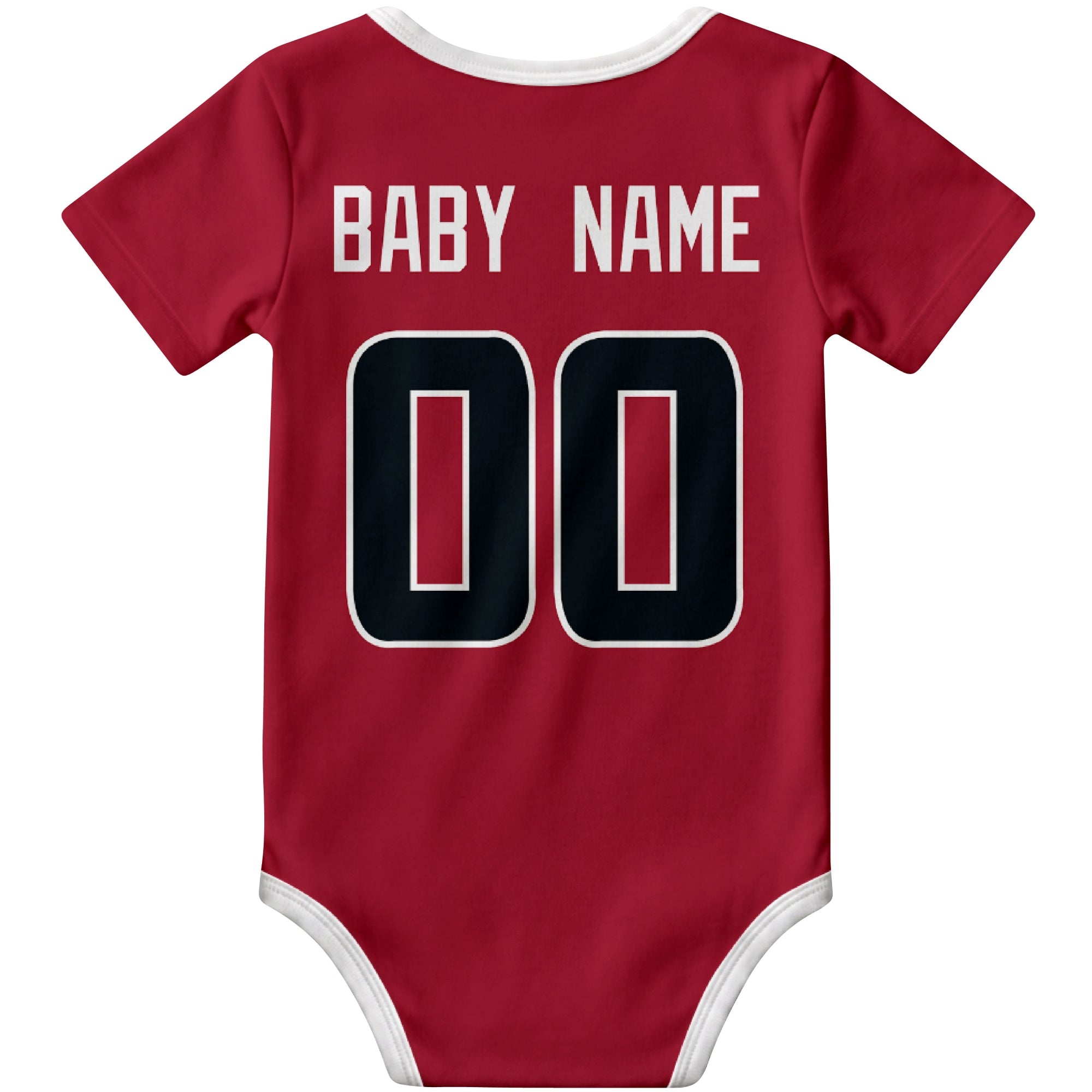 Houston Red personalized football baby bodysuit back view with custom baby name and jersey number