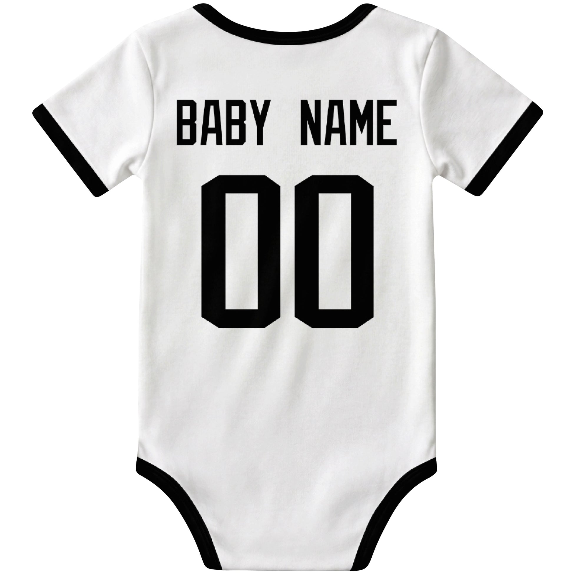Jacksonville White personalized football baby bodysuit back view with custom baby name and jersey number