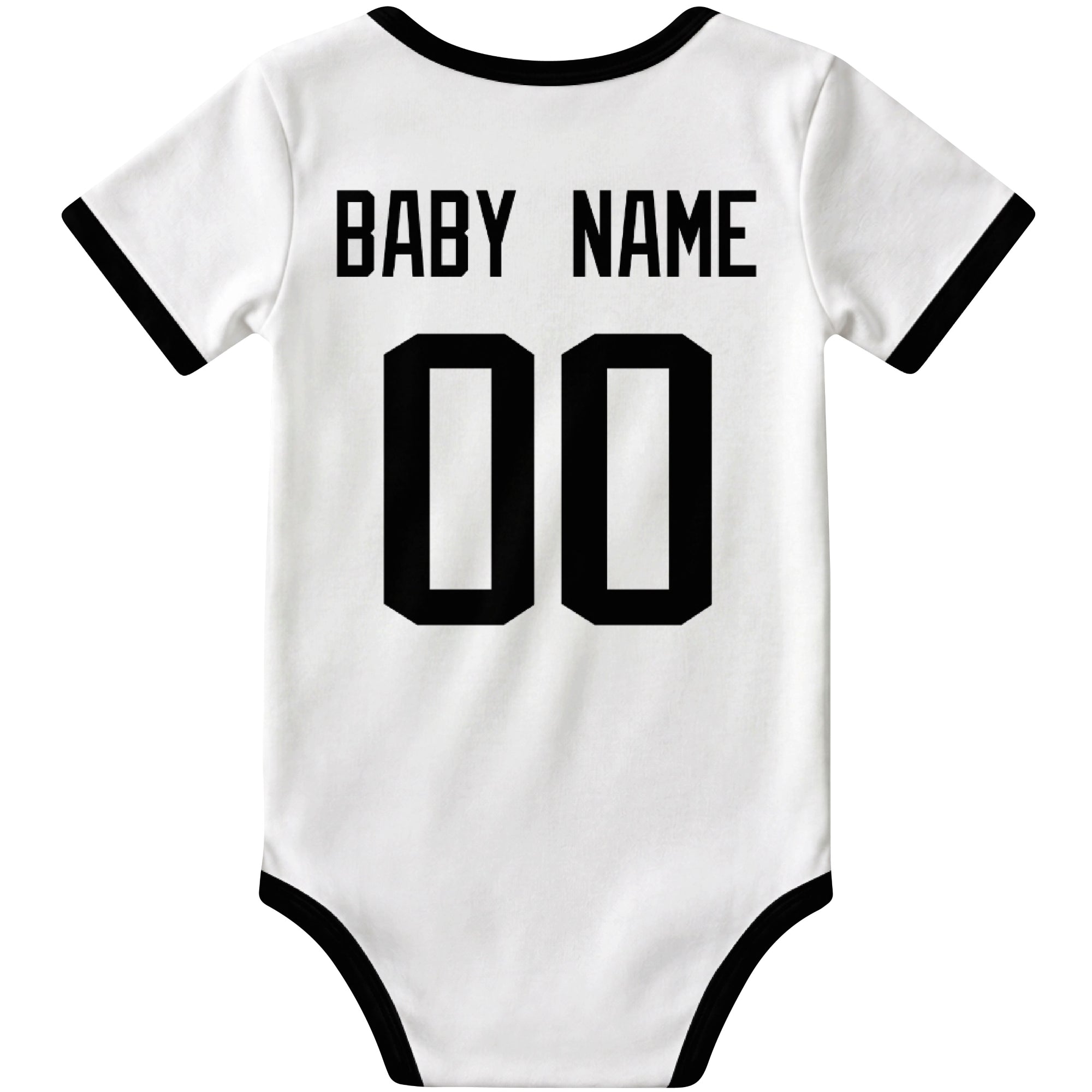 Jacksonville White personalized football baby bodysuit back view with custom baby name and jersey number