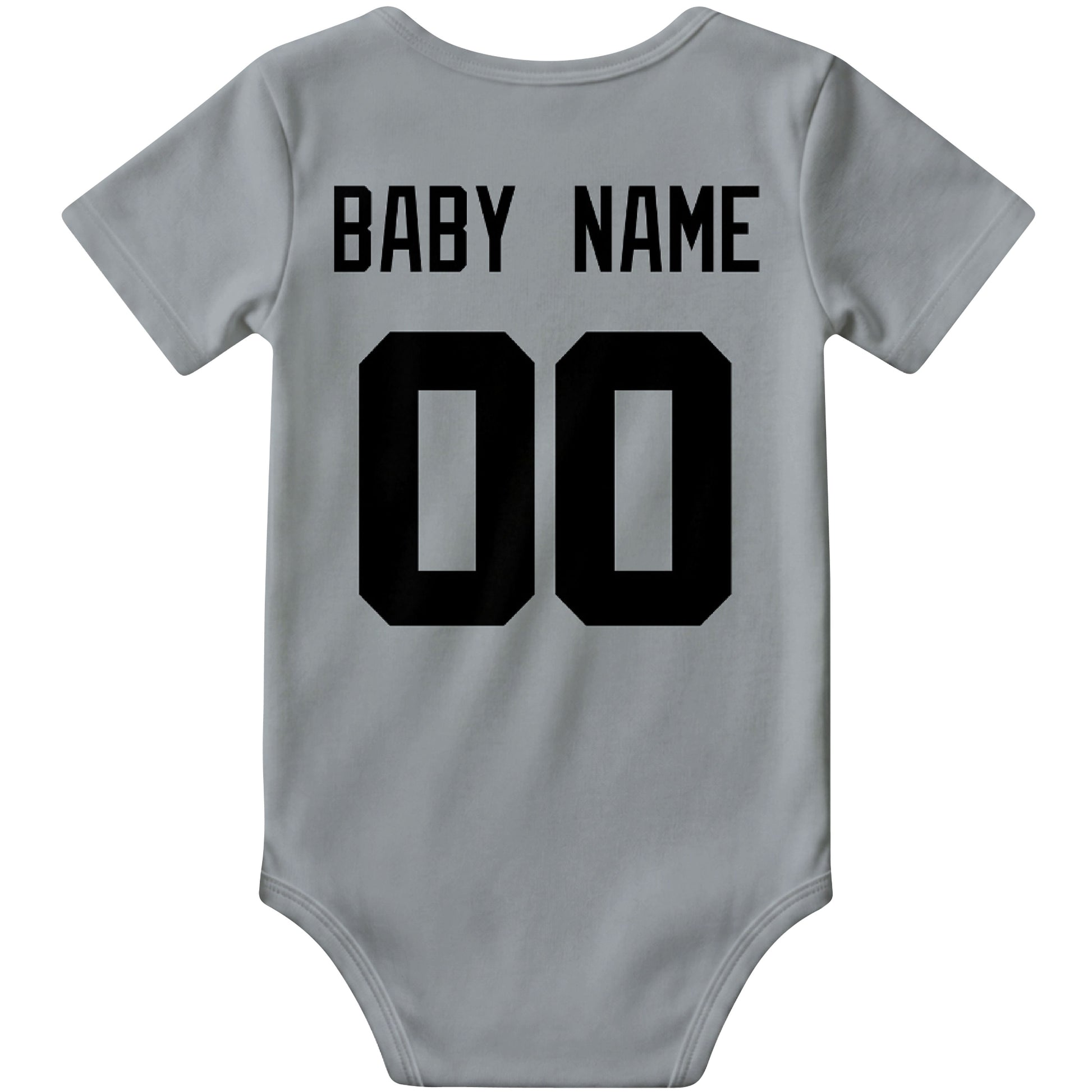 Las Vegas Gray personalized football baby bodysuit back view with custom baby name and jersey number