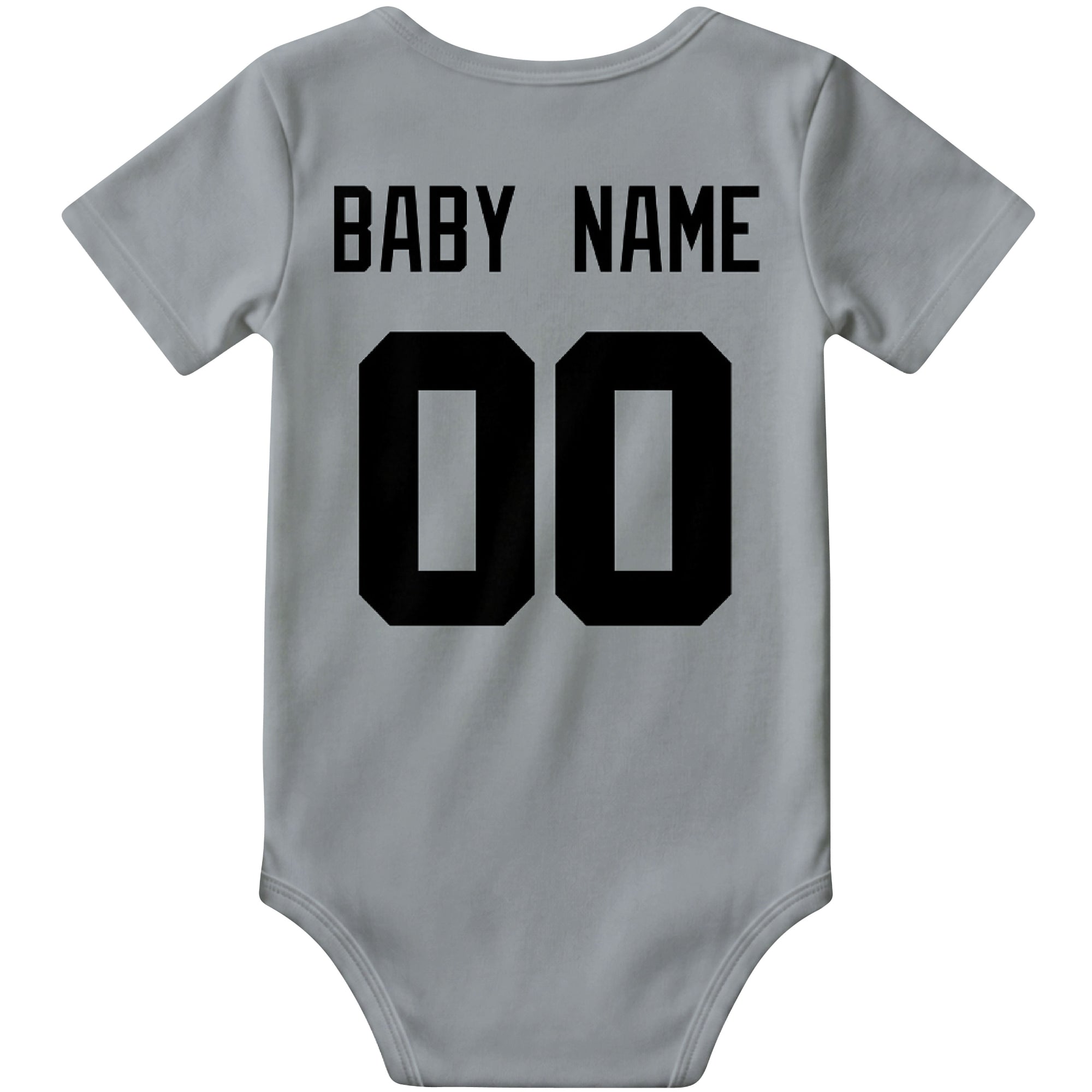 Las Vegas Gray personalized football baby bodysuit back view with custom baby name and jersey number